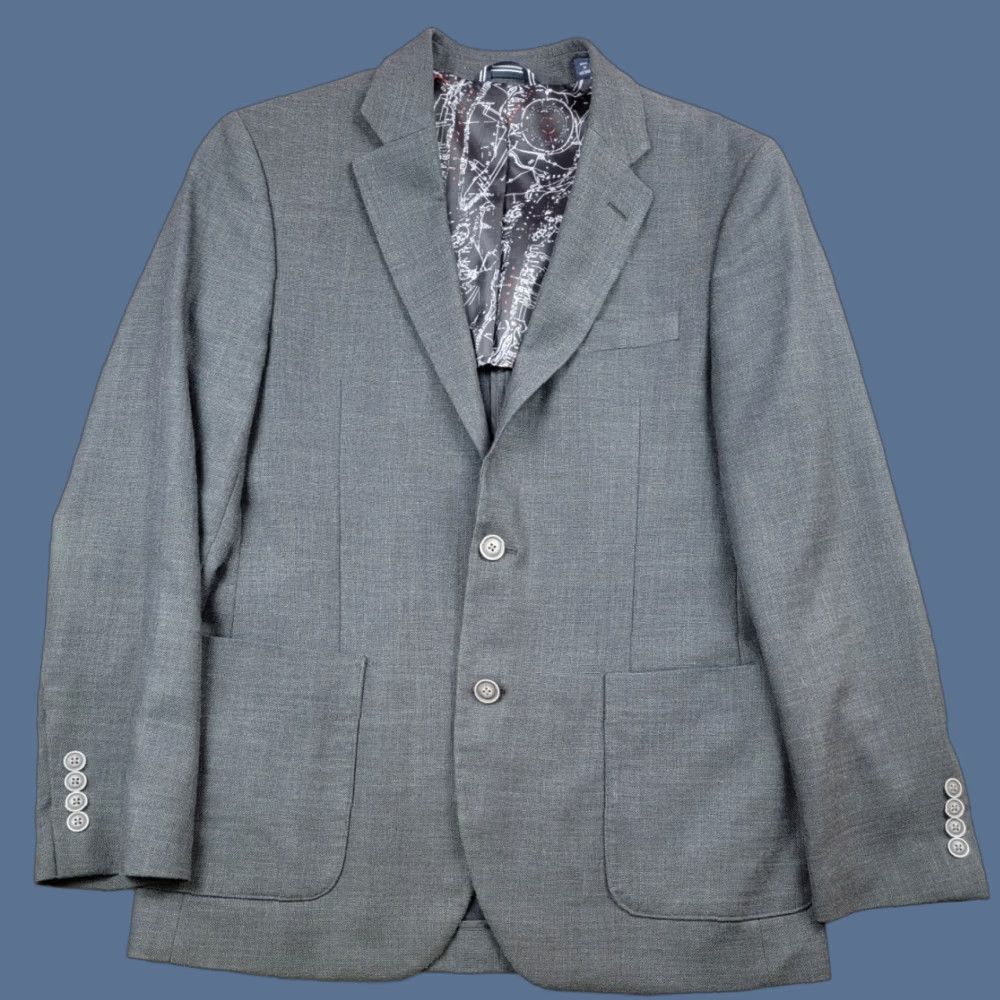 Nautica Nautica Suit Jacket Blazer Mens 38R Gray Double-Vented Linen Polyester Spandex Notch Hooked Two-Button Front Button Style Regular Modern City Classic Size 38R - 1 Thumbnail