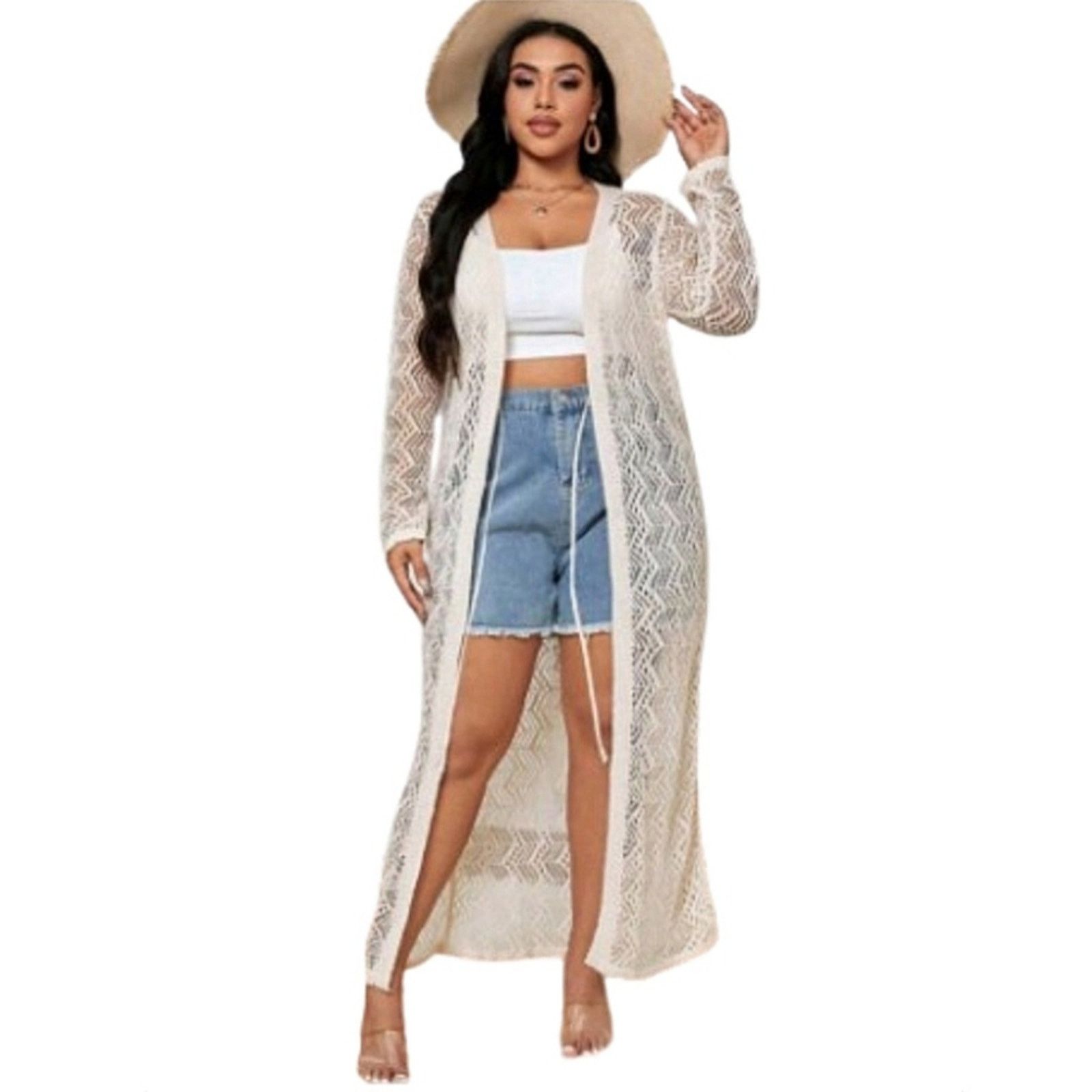 Shein CROCHET STYLE ☆ TIE FRONT ☆ DUSTER / COVER-UP 4x ☆ NWT Size 4XL / US 24-26 - 3 Thumbnail