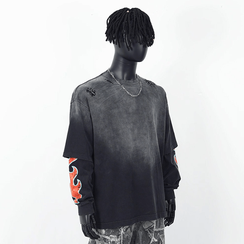 Vintage Fire Flame Print Graphic Bleached Long Sleeve T Shirt Size US XL / EU 56 / 4 - 1 Thumbnail