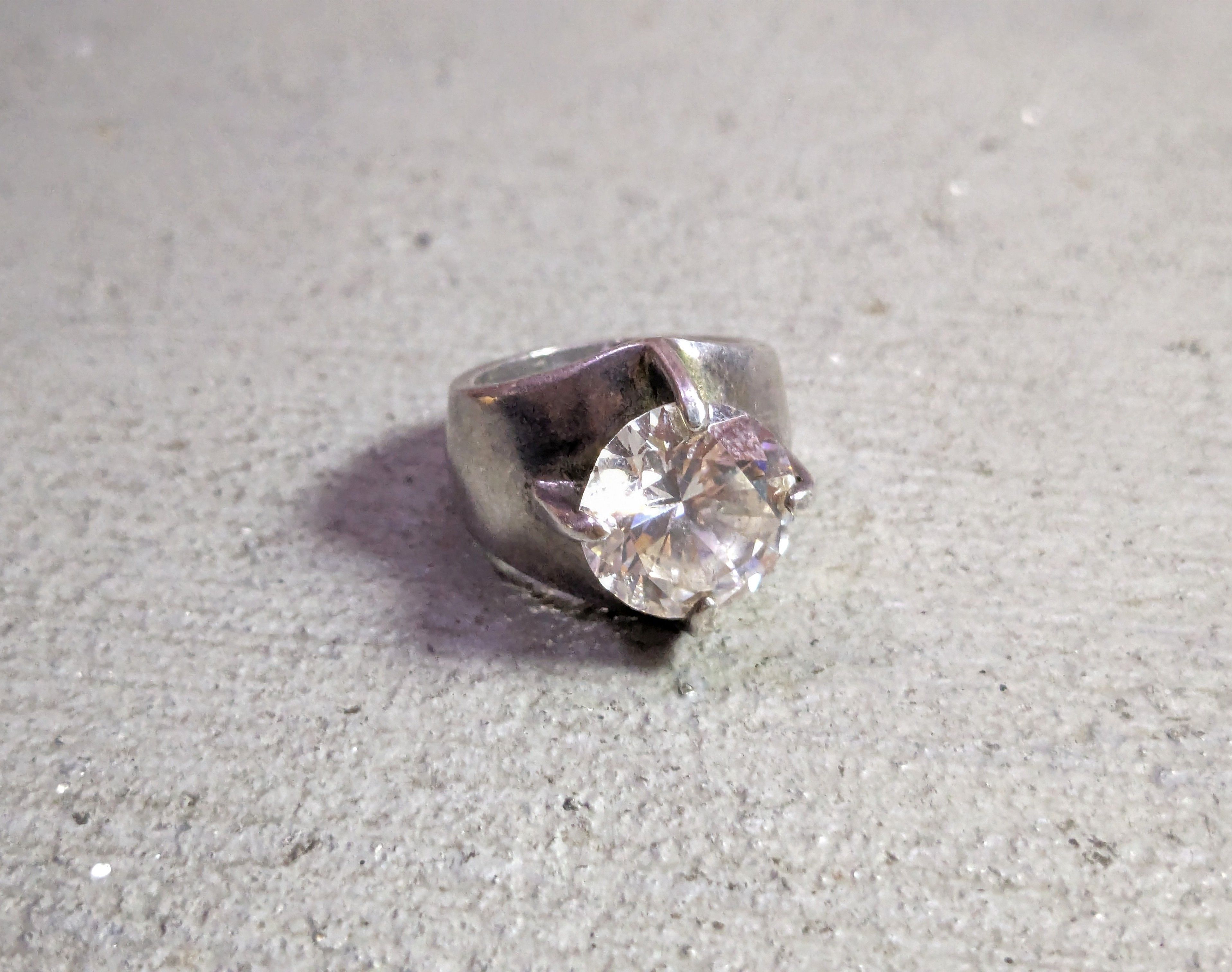 Jewelry × Vintage Vintage Sterling Silver Ring 4.75 CZ Round Modern Cocktail Size ONE SIZE - 1 Thumbnail