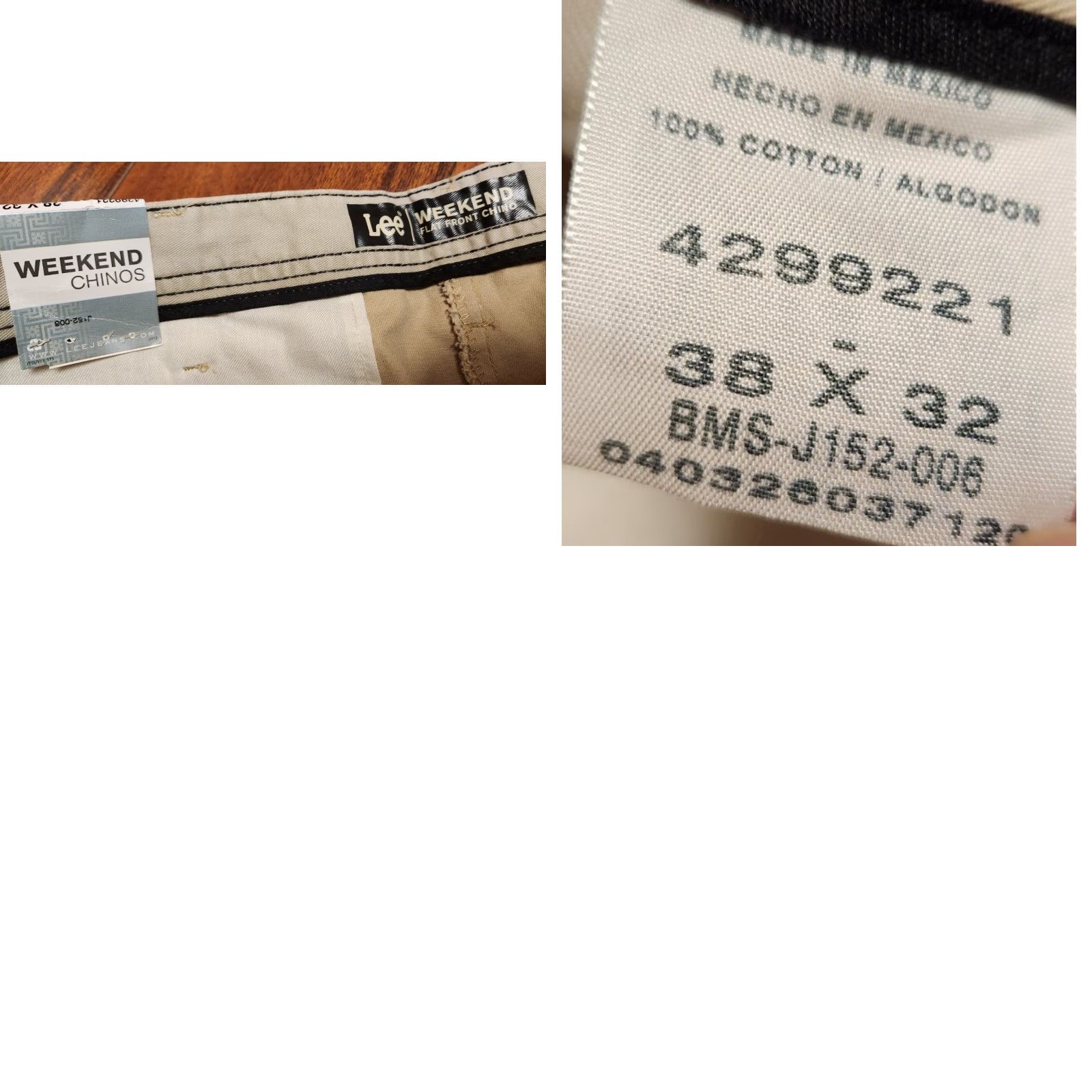 Lee LEE Weekend Chino Pants Straight Men 38x32 Vintage NWT Beige Cotton Flat Front Regular Rise Adjustable? (remove?) Size US 38 / EU 54 - 8 Thumbnail