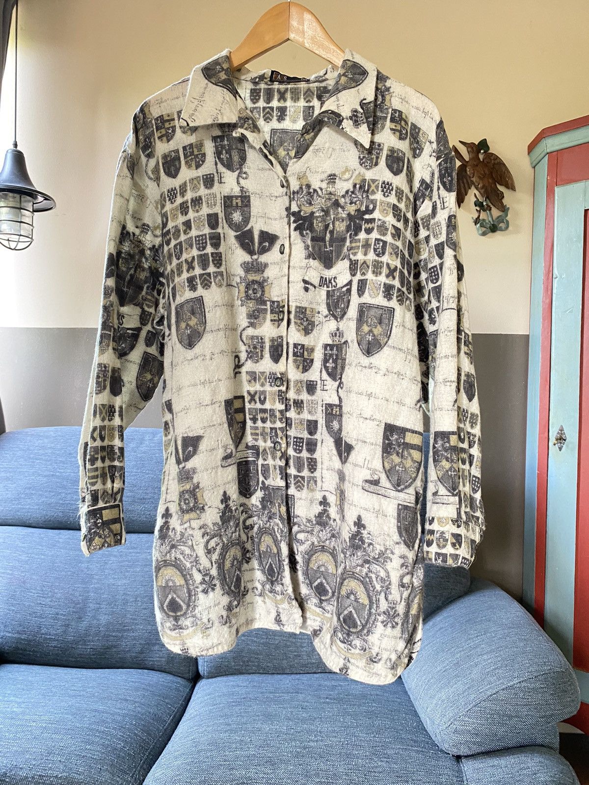 DAKS DAKS Gray Printed Wool Shirt Size L / US 10 / IT 46 - 11 Thumbnail