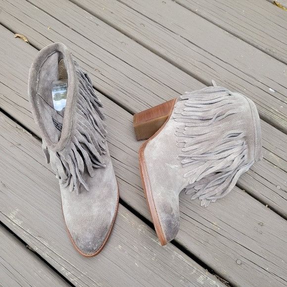 Frye Frye Ilana Grey Suede Burnished Toe Fringe Western Boho Cowg Size US 9 / IT 39 - 2 Thumbnail