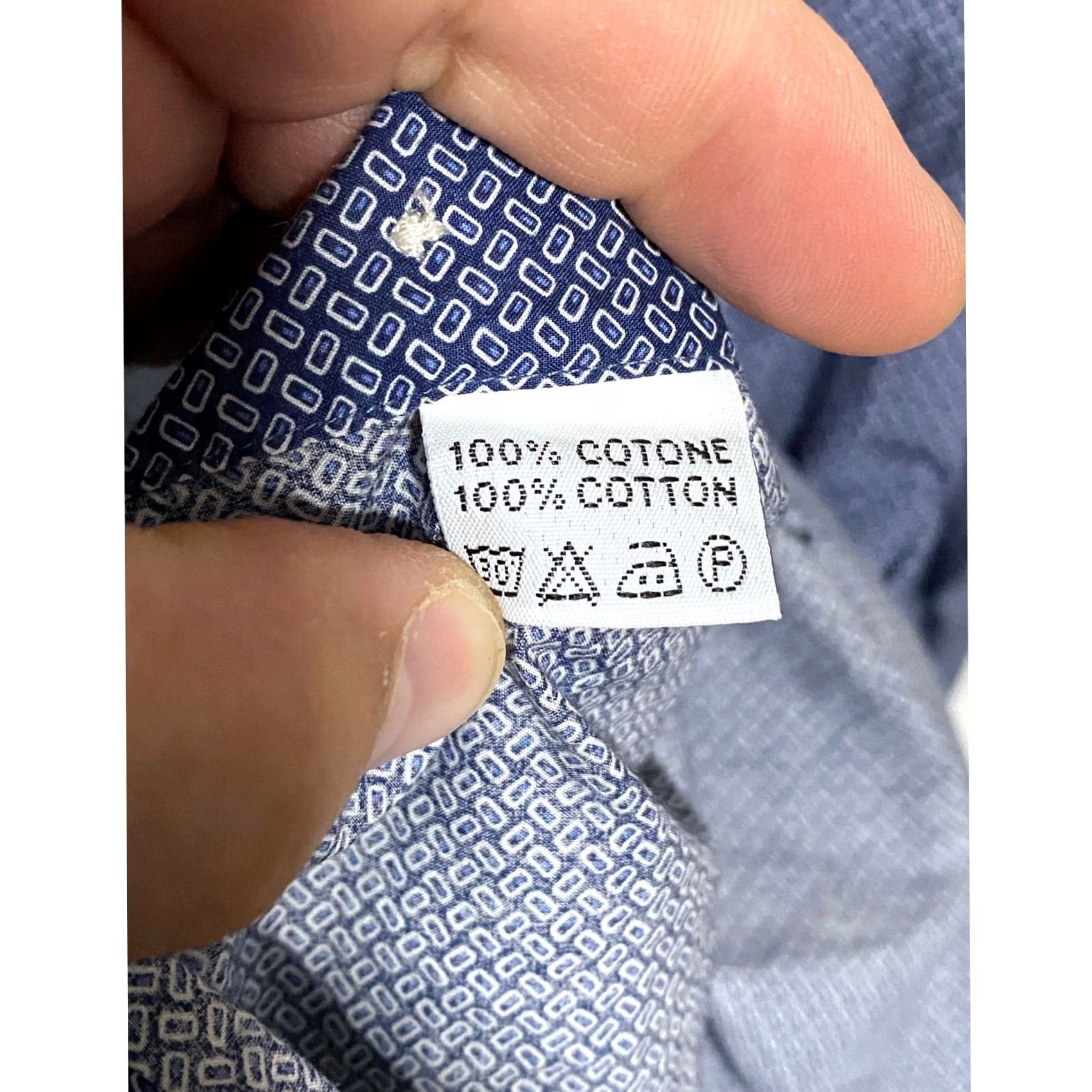 Vintage Sonrisa Geometric Button Down Dress Shirt Mens 15.5 Italy Professional Career Dress Shirt Mens 15.5 Blue Geometric Size 42R - 7 Thumbnail