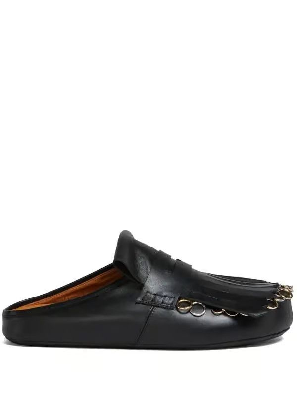 o1w1db10325 Fringed Leather Sandals in Black