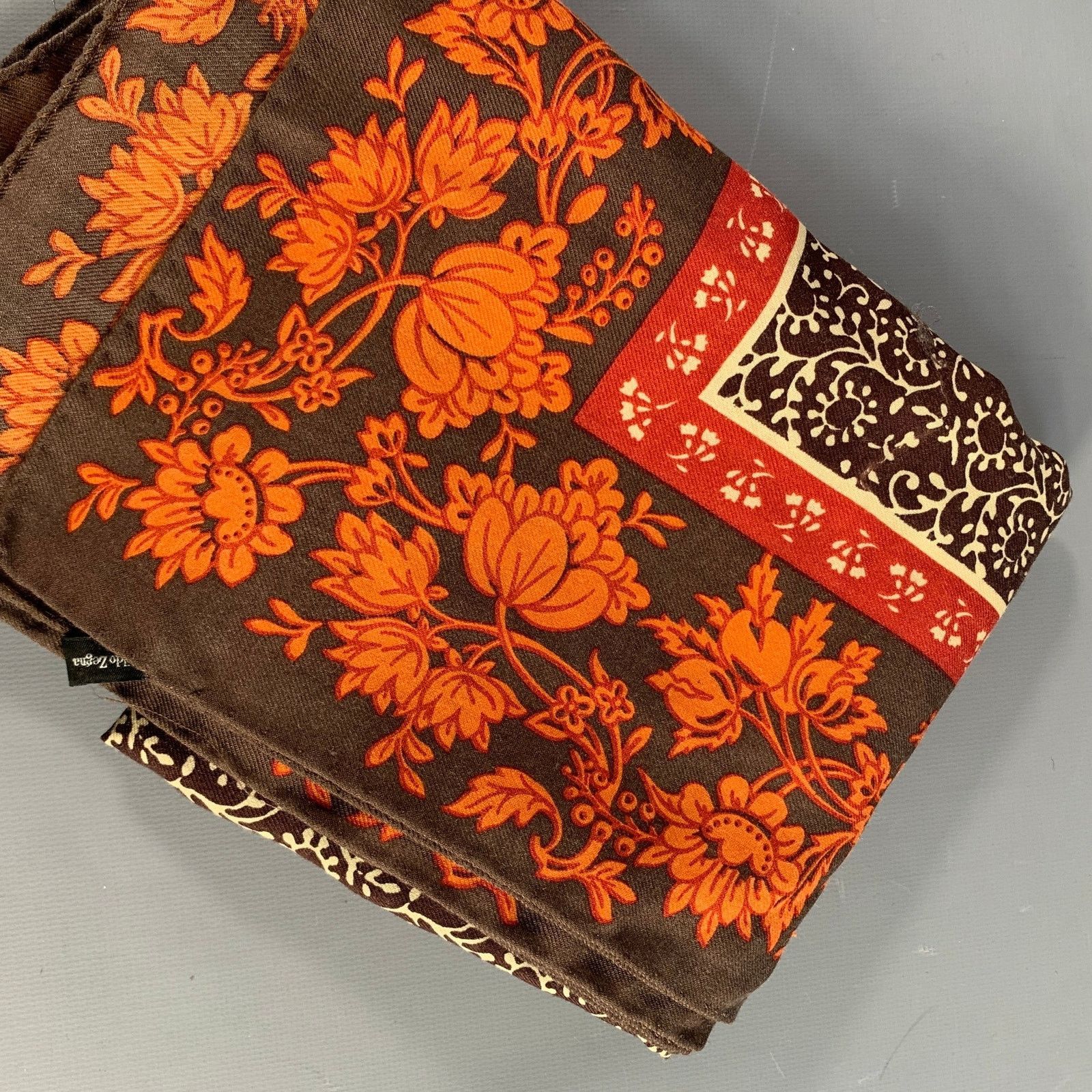 Ermenegildo Zegna ERMENEGILDO ZEGNA Brown Orange Floral Wool Silk Scarf Shawl Size ONE SIZE - 3 Thumbnail