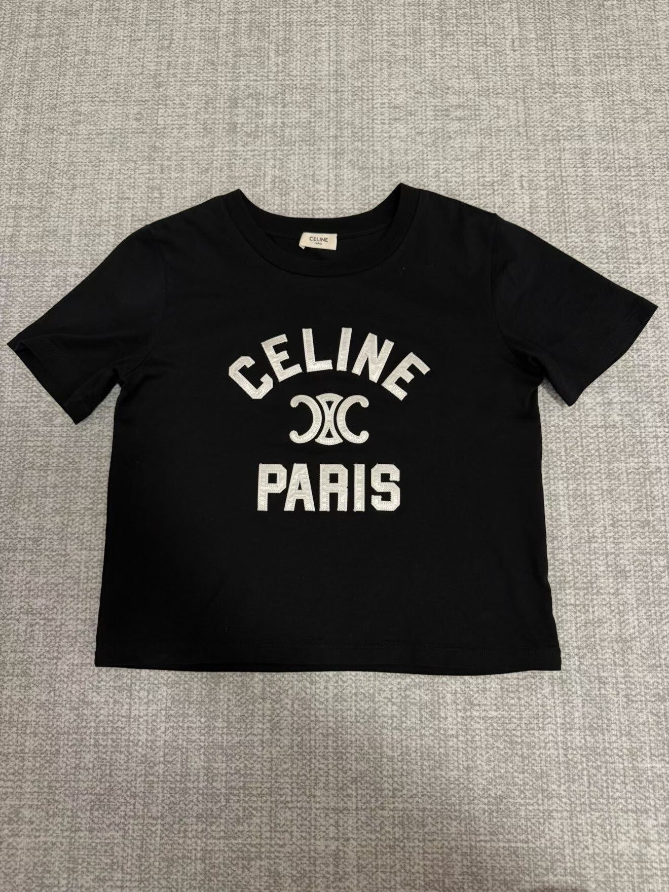 Celine Black Embroidered Logo Short-Sleeve