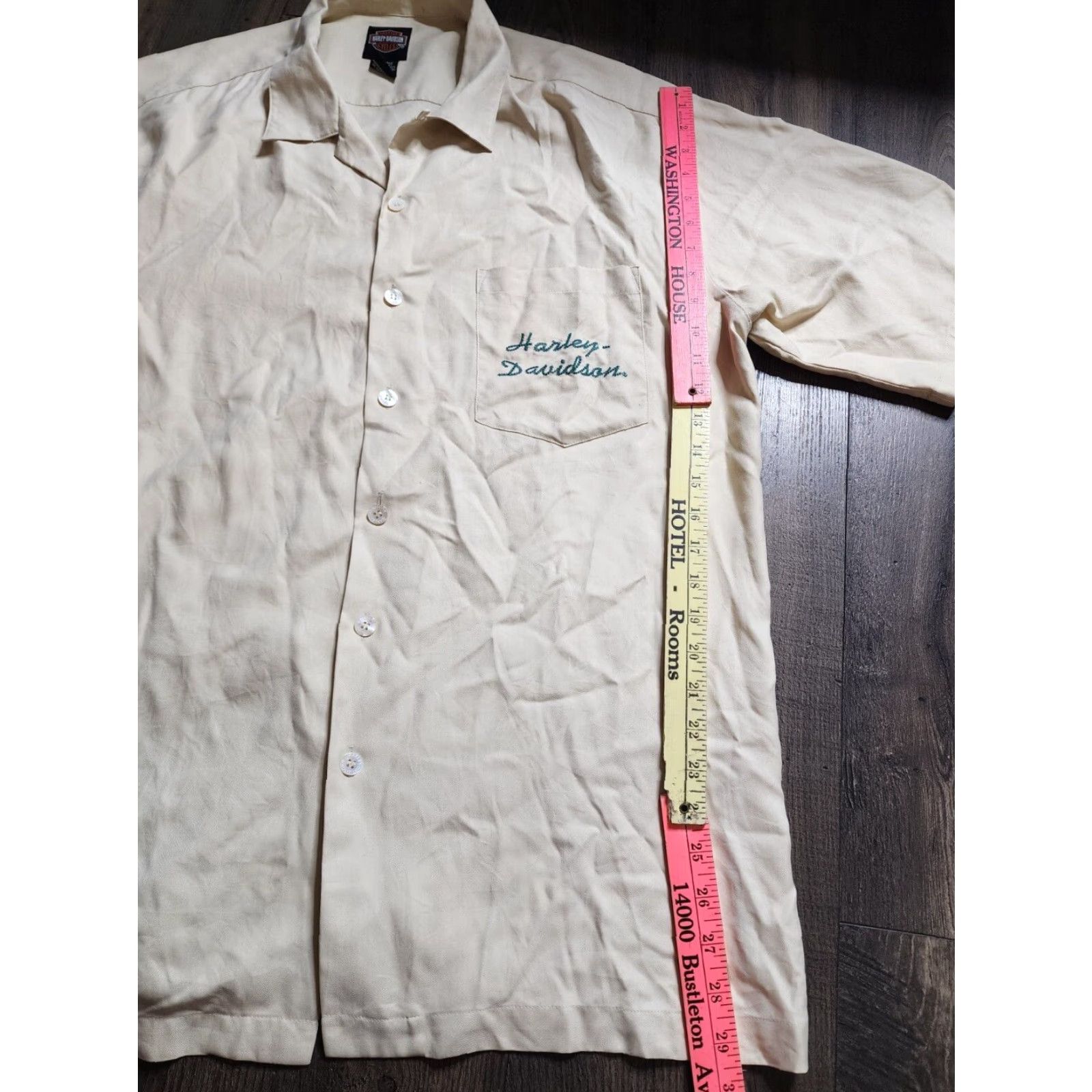 Harley Davidson Harley-Davidson Shirt Silk Adult XL Beige Embroidered Motorcycle Short Sleeve Button-Up Mens Size US XL / EU 56 / 4 - 2 Thumbnail