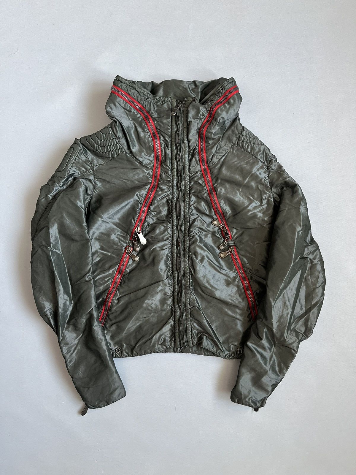 JET SET × Japanese Brand × Vintage Vintage 90s JET SET Women Nylon Olive Avant Garde Zip Jacket Size M / US 6-8 / IT 42-44 - 1 Thumbnail
