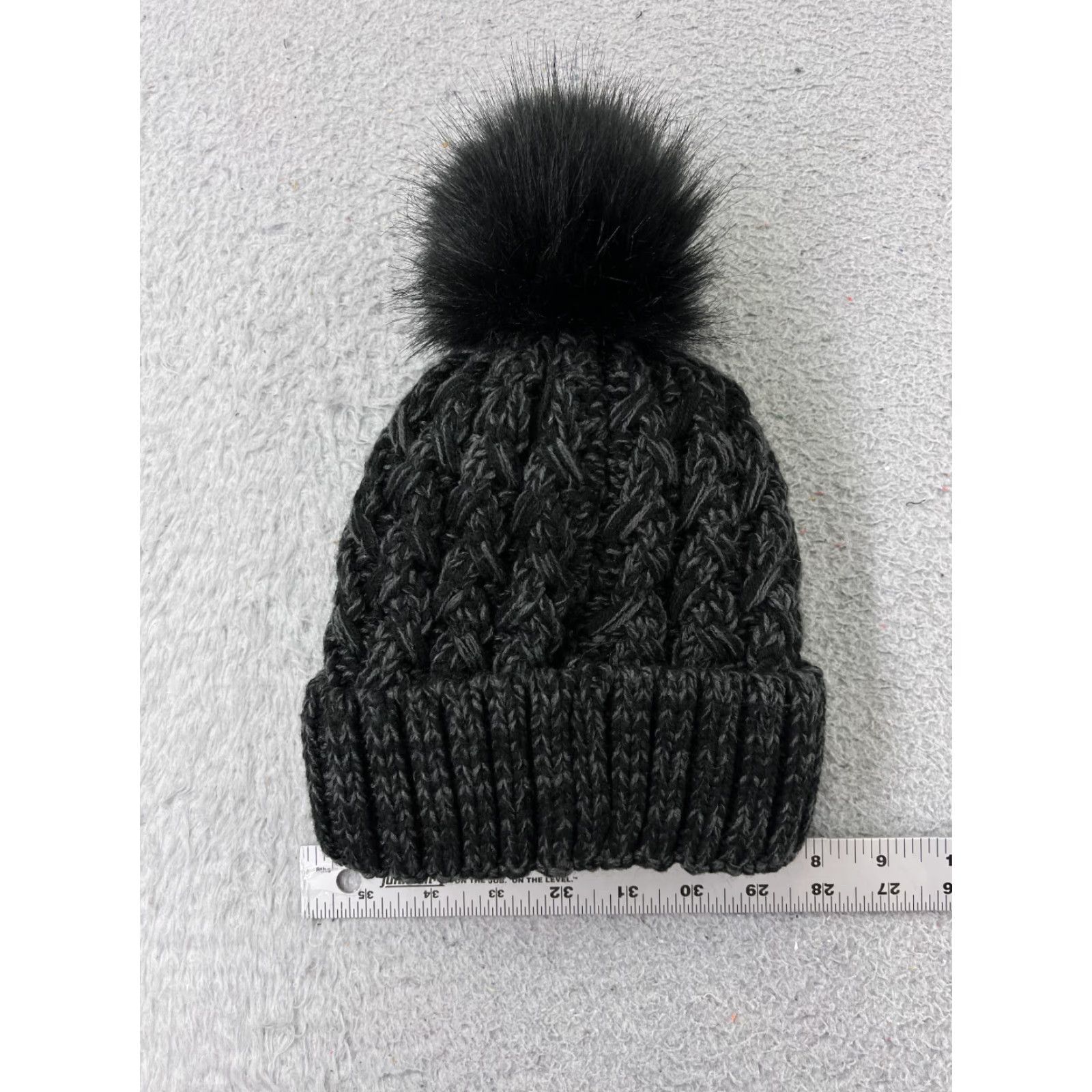 Vintage Page One Beanie Womens One Size Gray Chunky Knit 100% Acrylic Pom Size ONE SIZE - 4 Thumbnail