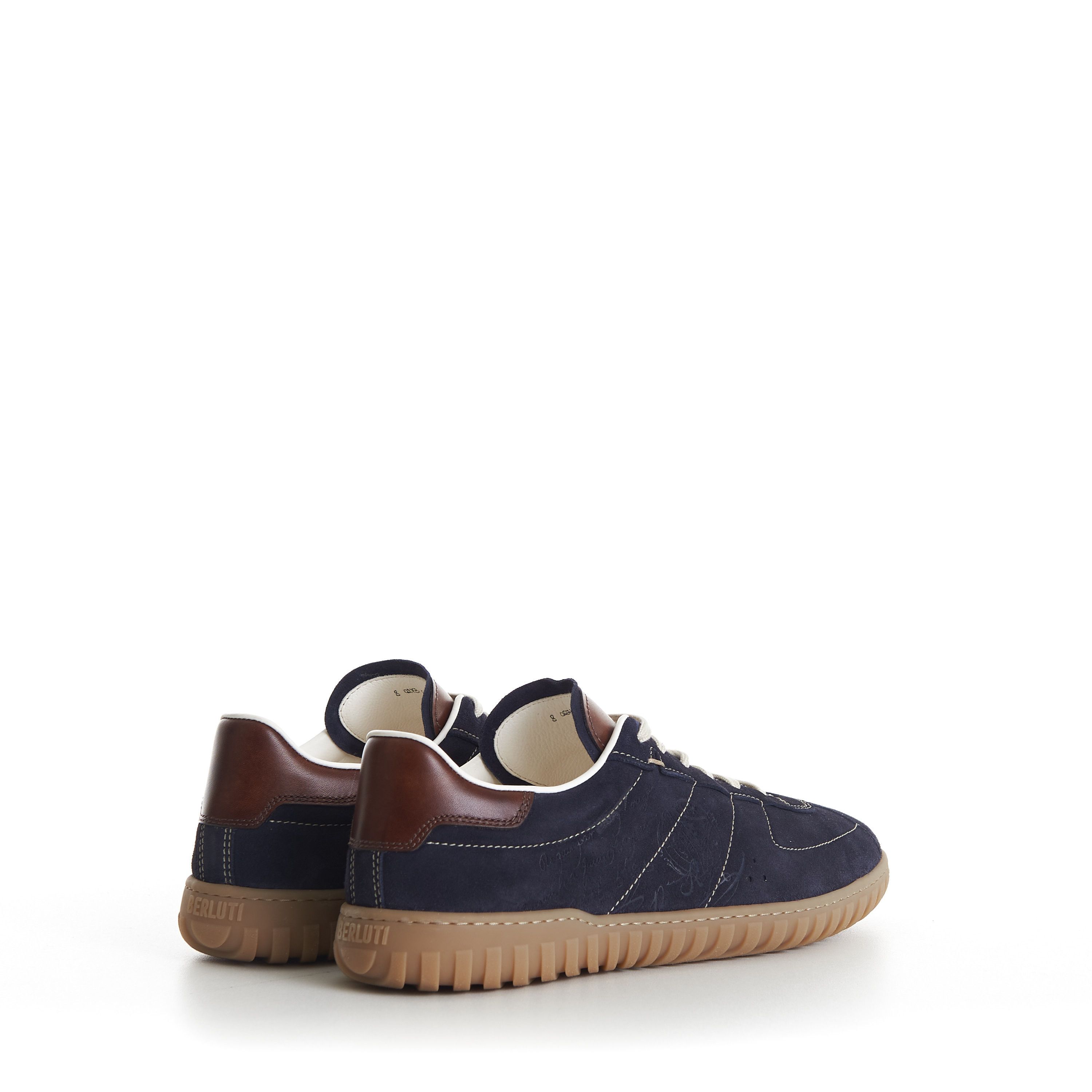 Berluti Navy Trainer Suede Sneaker - Scritto, Patina Leather Heel Size US 7 / EU 40 - 8 Thumbnail