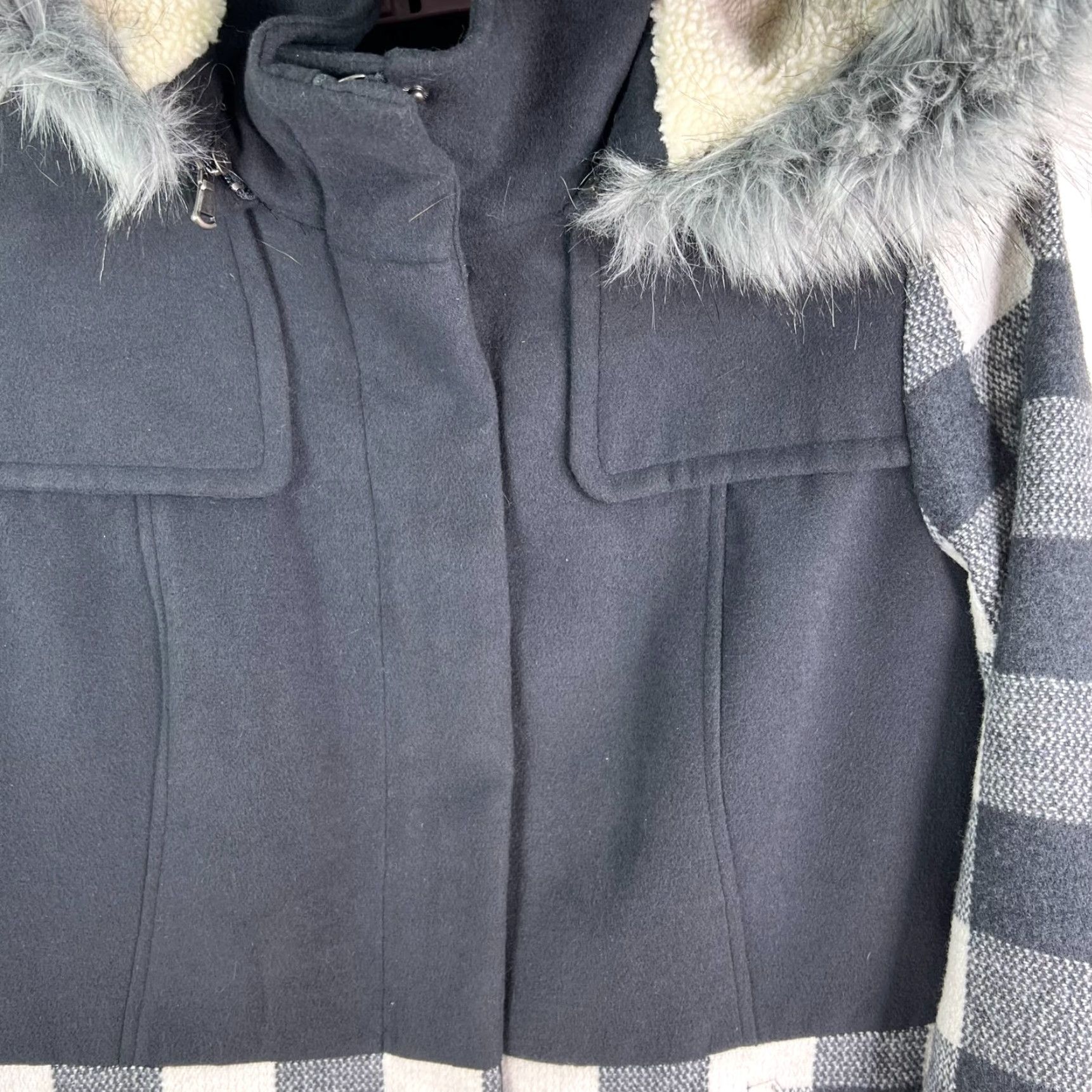 Vintage Celebrity Pink Jacket Women L Black/Gray Checkered Faux Fur Hood Detachable Hooded Softshell Mid-Length Zip Parka Regular Fit Size L / US 10 / IT 46 - 3 Thumbnail