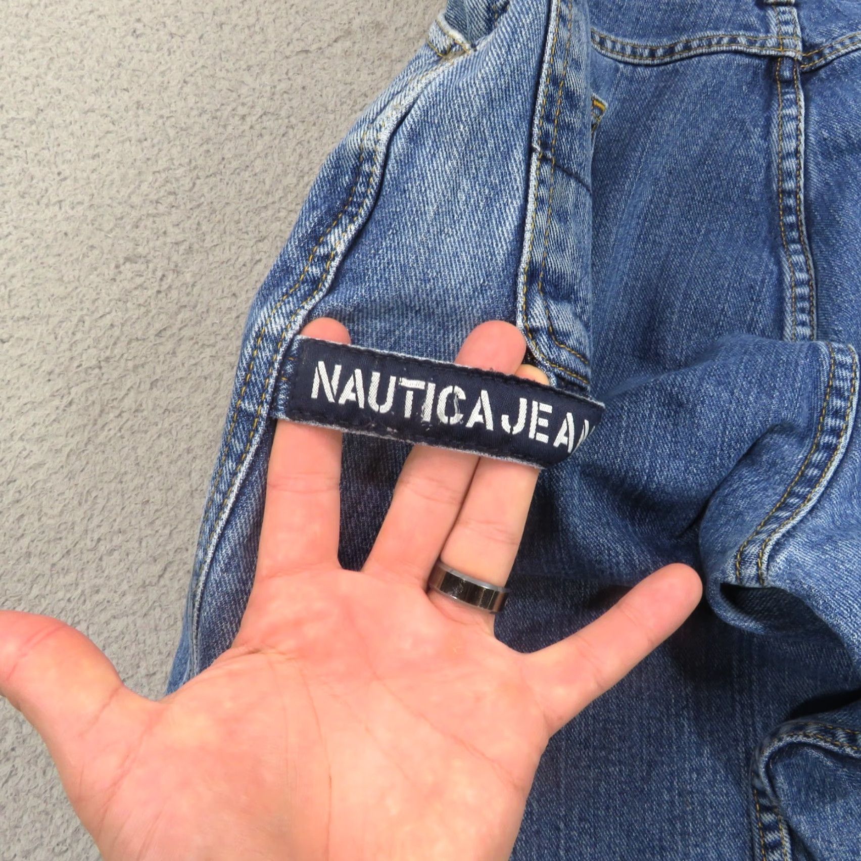 Nautica VINTAGE Nautica Jeans Men Baggy 38 90s Grunge Y2K Carpenter Skater Wide-Leg 5-Pocket Denim Blue Cotton VTG 10" Leg Opening Pipes RIP-? Size US 38 / EU 54 - 7 Thumbnail