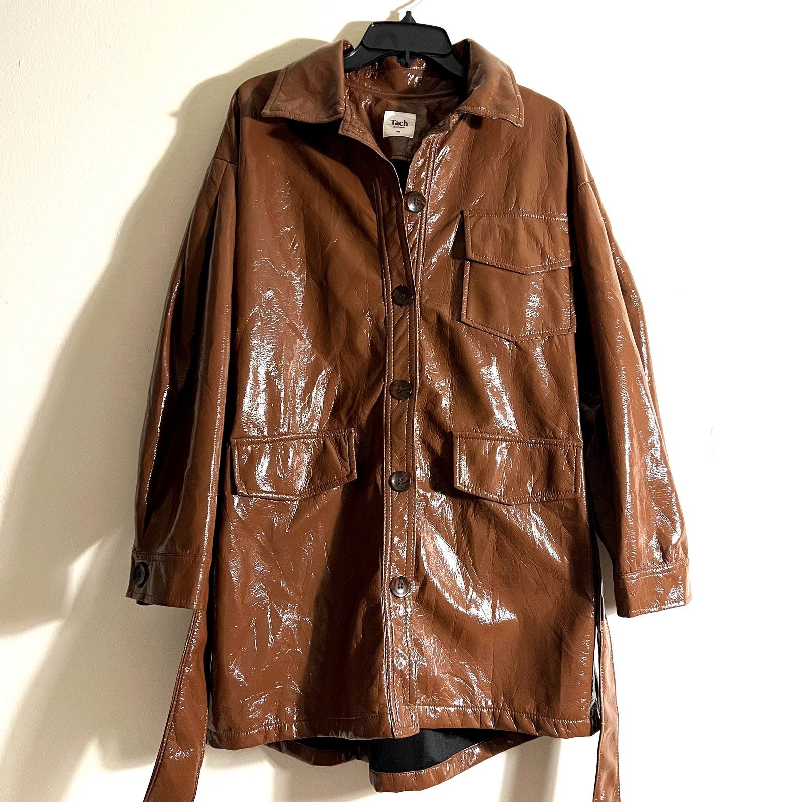 Anthropologie Tach Clothing Mahogany Brown Faux Leather Carioca Jacket Size M / US 6-8 / IT 42-44 - 5 Thumbnail