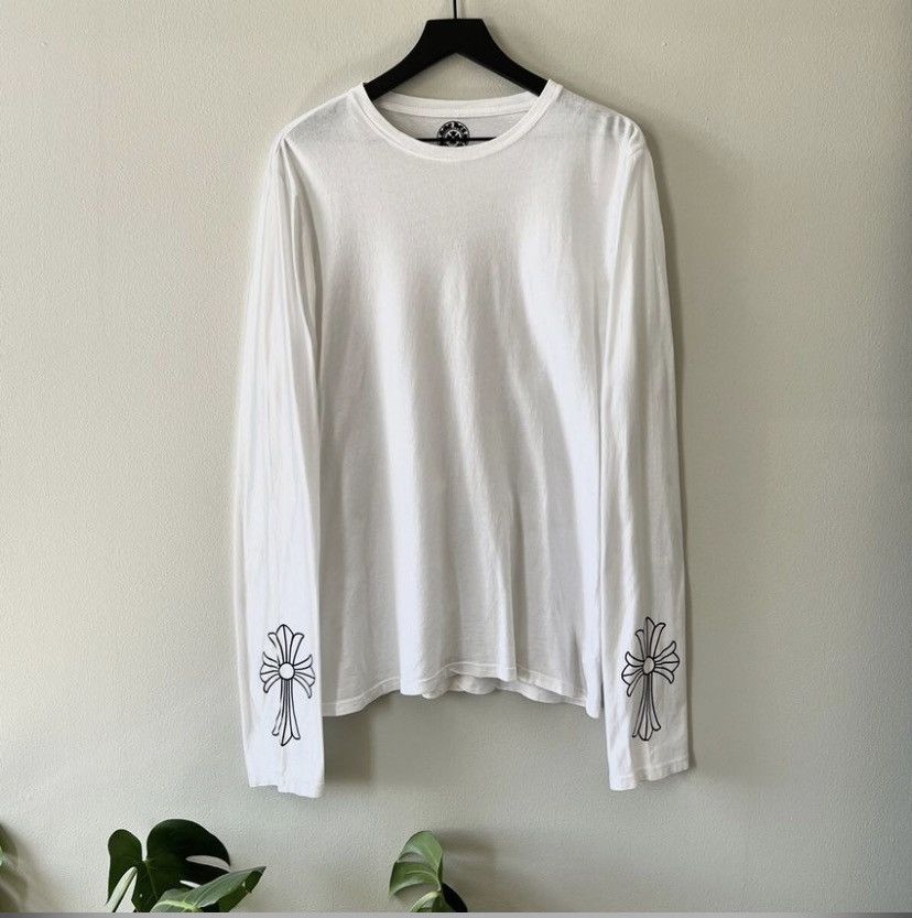 image of White Very Chrome Hearts Long Sleeve Tee No Pocket, Men's (Size Medium)