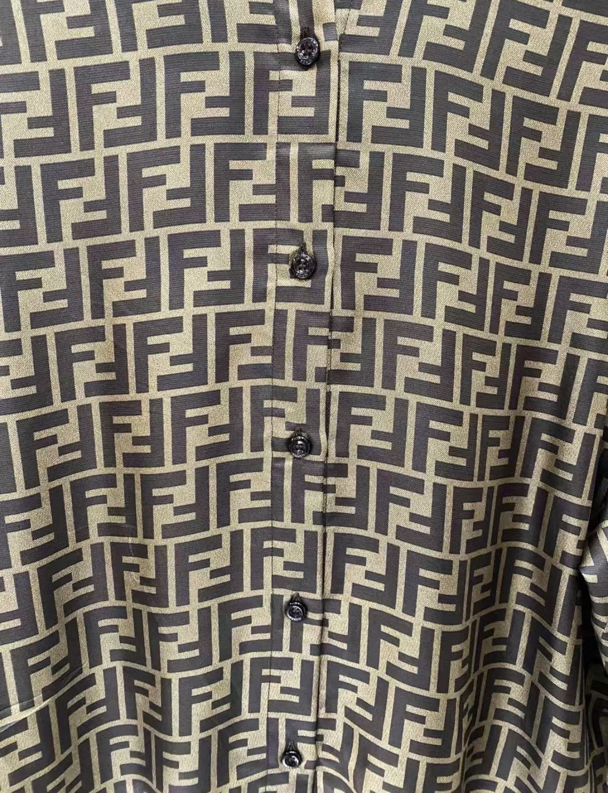 Fendi Fendi Brown Double F Logo Long Sleeve Silk Shirt J33 Size XS / US 0-2 / IT 36-38 - 3 Thumbnail