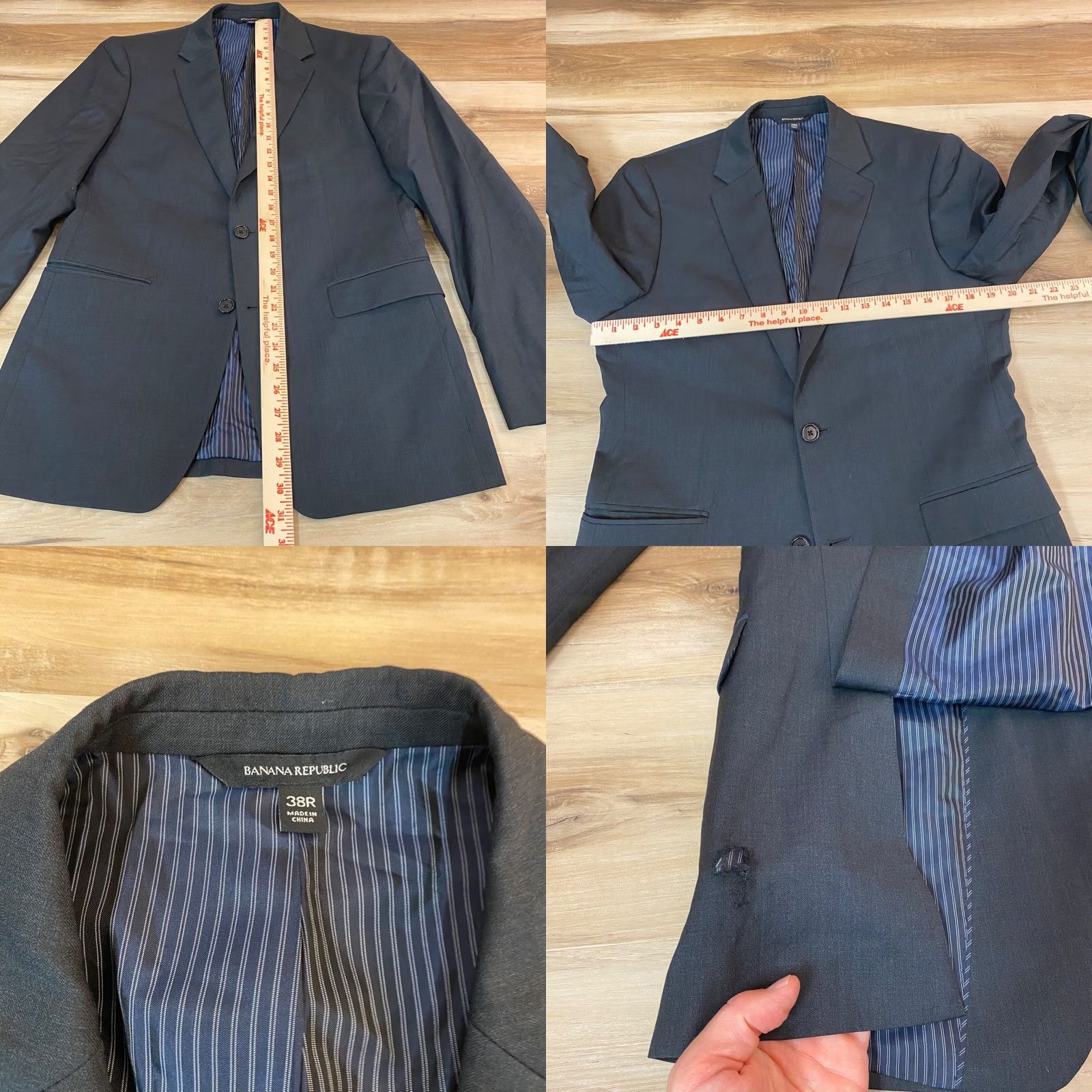 Banana Republic Banana Republic Blazer Mens 38R Gray Marzotto Wool 2 Button Slim Coat Jacket Single-Breasted Notch Lapel 4-Button Sleeve Regular Size 38R - 8 Thumbnail