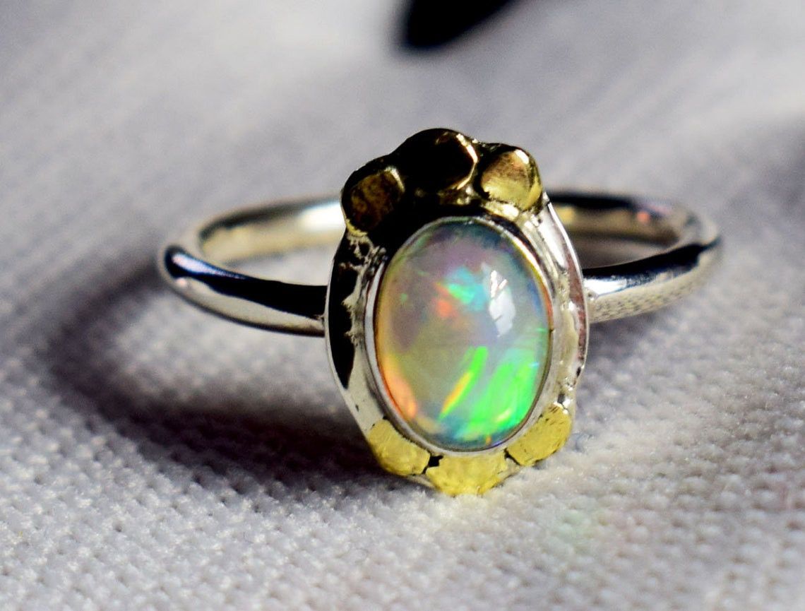 Handmade Handmade Ethiopian Opal Ring: 925K Silver Bridal Ring Size ONE SIZE - 5 Thumbnail