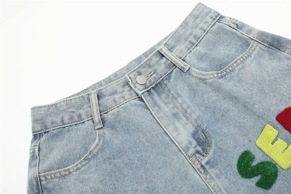 Jean Men's washed loose casual star embroidered jeans Size US 32 / EU 48 - 4 Thumbnail