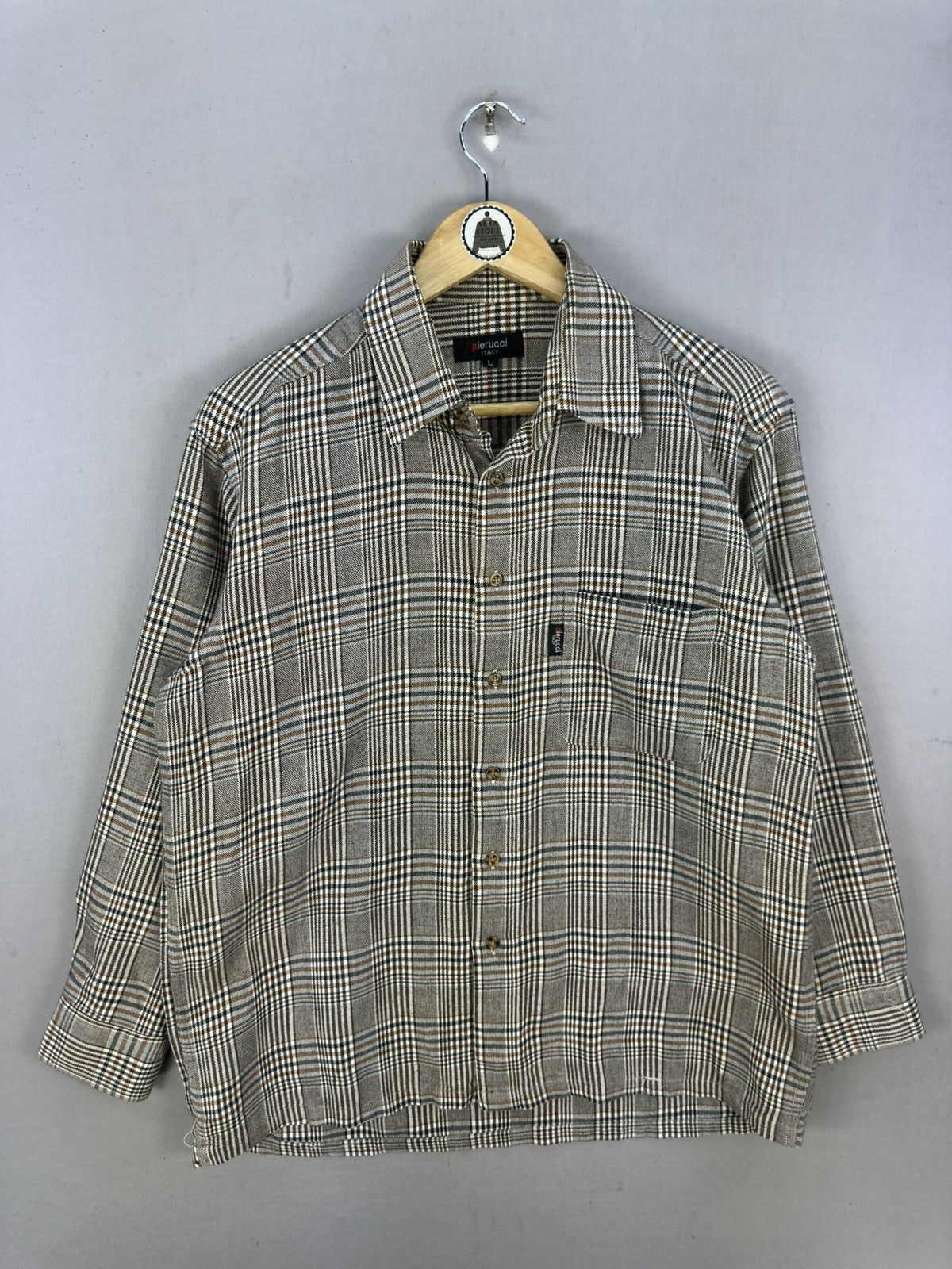 Japanese Brand Pierucci Italy Houndstooth Check Flannel Shirt Size US L / EU 52-54 / 3 - 1 Thumbnail