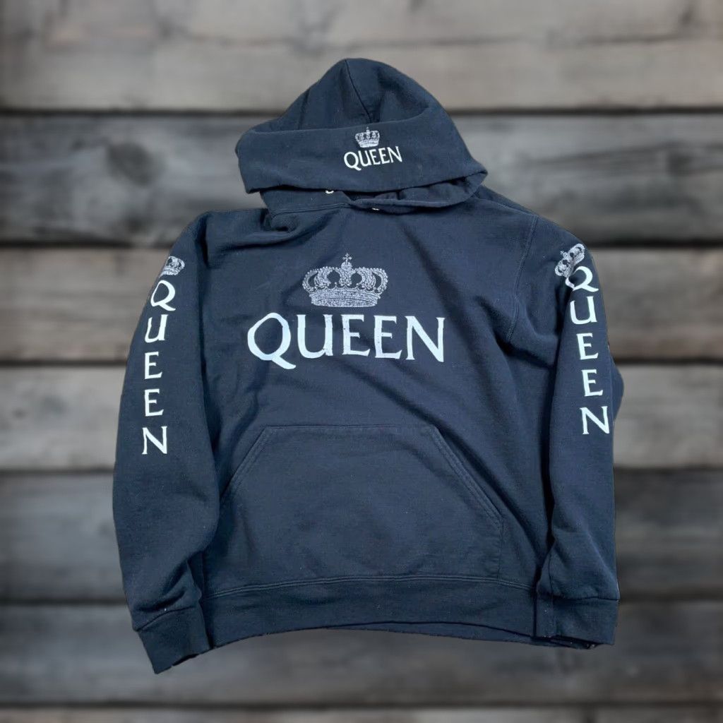Jerzees VINTAGE Queen Logo Print Hoodie Adult Medium Black Jerzees Sweatshirt 90s Rock Mens Size US M / EU 48-50 / 2 - 1 Thumbnail
