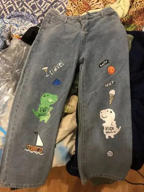 Other Spring and Autumn Cartoon Printed Jeans Size US 27 - 3 Thumbnail