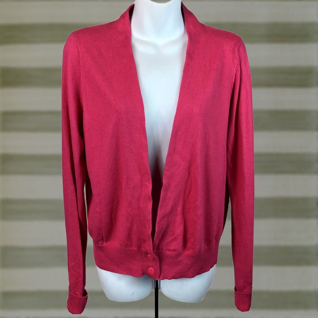 Pinko VINTAGE Worthington Knit Cardigan L Hot Pink Button Open Front LongSleeve Y2K 90s Womens Size L / US 10 / IT 46 - 1 Thumbnail