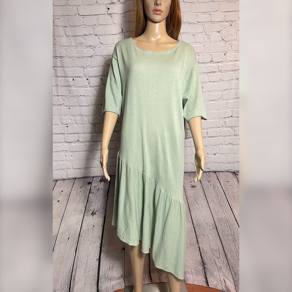 Zara Zara Knit Green Mint Dress With Asymmetric Ruffle Size M Size M / US 6-8 / IT 42-44 - 3 Thumbnail