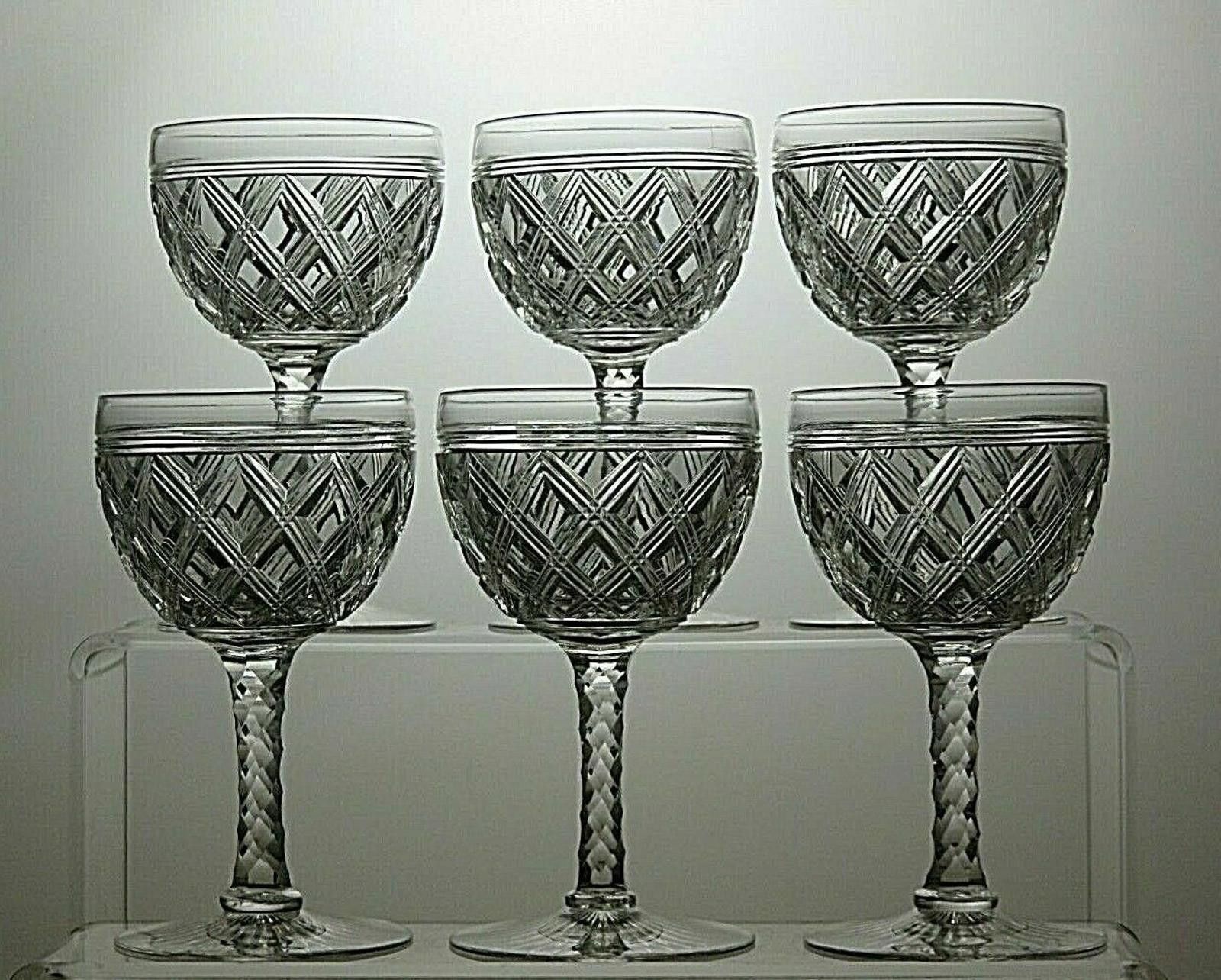 The Unbranded Brand Antique Cut Crystal Sherry Set Of 6 Glasses Faceted Stem Size ONE SIZE - 3 Thumbnail