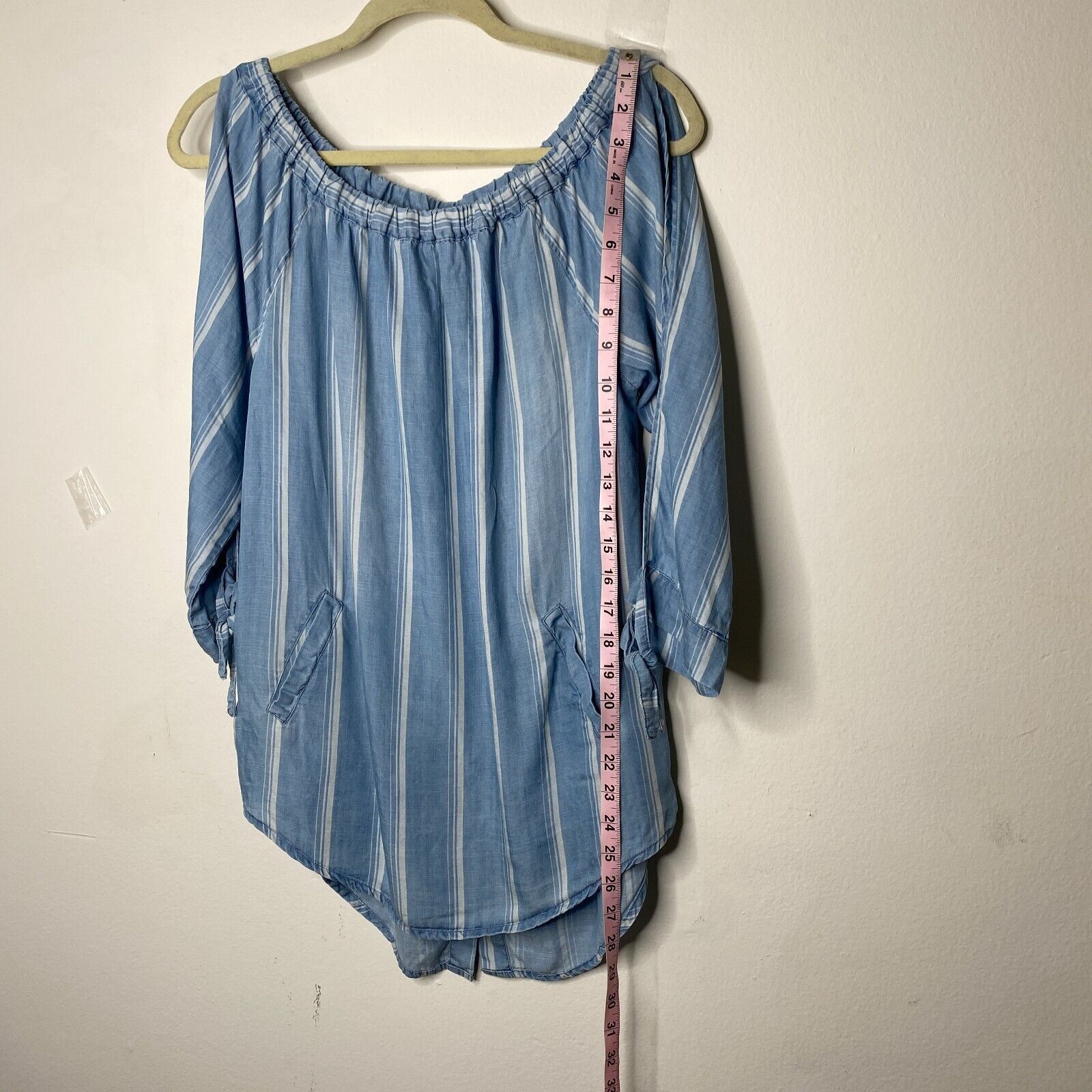Other Billy T Blue White Stripe Linen Off Shoulder Tie-Sleeve Top Size XS / US 0-2 / IT 36-38 - 13 Thumbnail