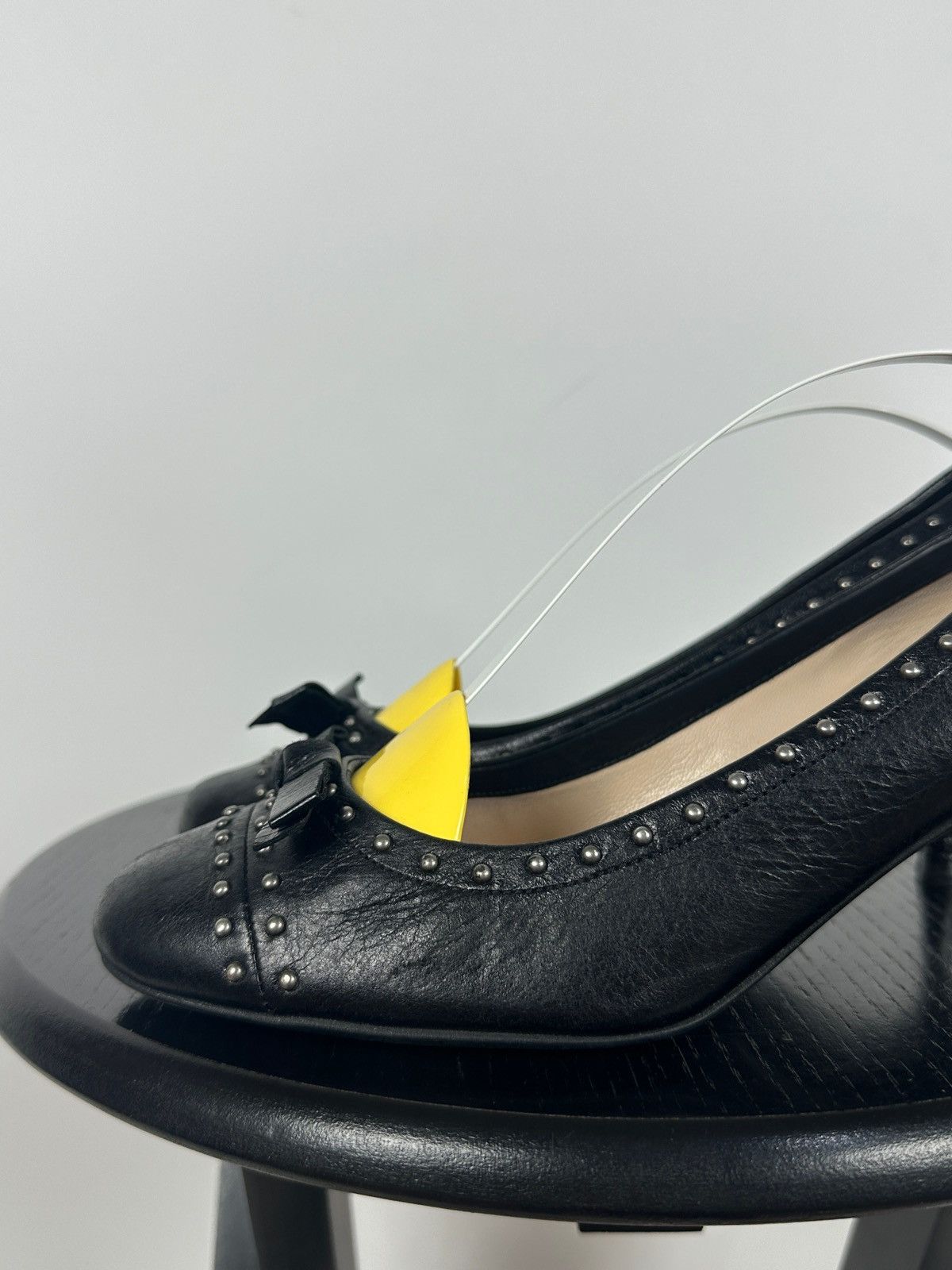 Prada Prada Black Leather Studded Bow Kitten Heels Pumps Size US 9 / IT 39 - 11 Thumbnail