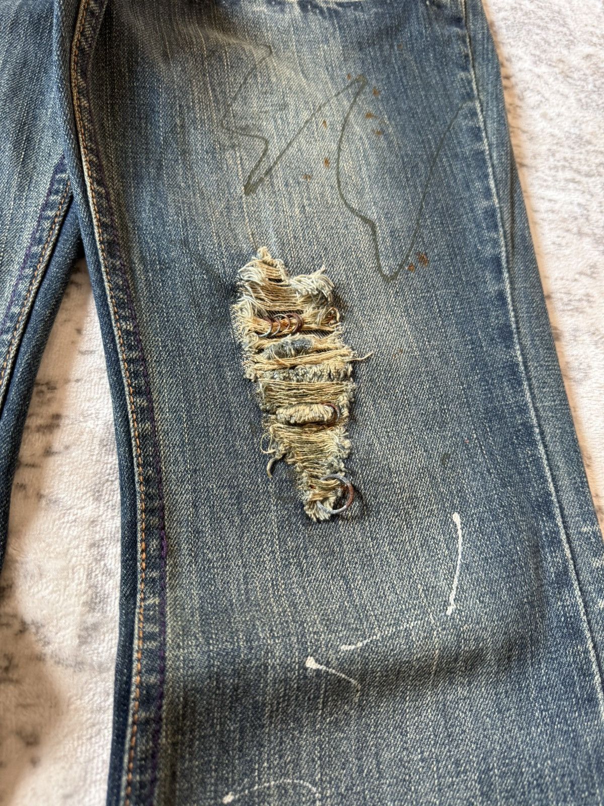 If Six Was Nine Root Three Japan Studded & Pierced Rusty Wash Flared Jeans Size US 32 / EU 48 - 9 Thumbnail