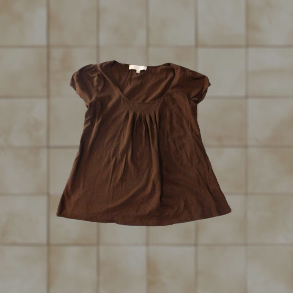 Jones New York Jones New York Blouse Shirt Short Sleeve Round Neck Cotton Stretch Brown S Regular Womens Cap Sleeve Pullover Casual Basic Vintage No Size S / US 4 / IT 40 - 1 Thumbnail