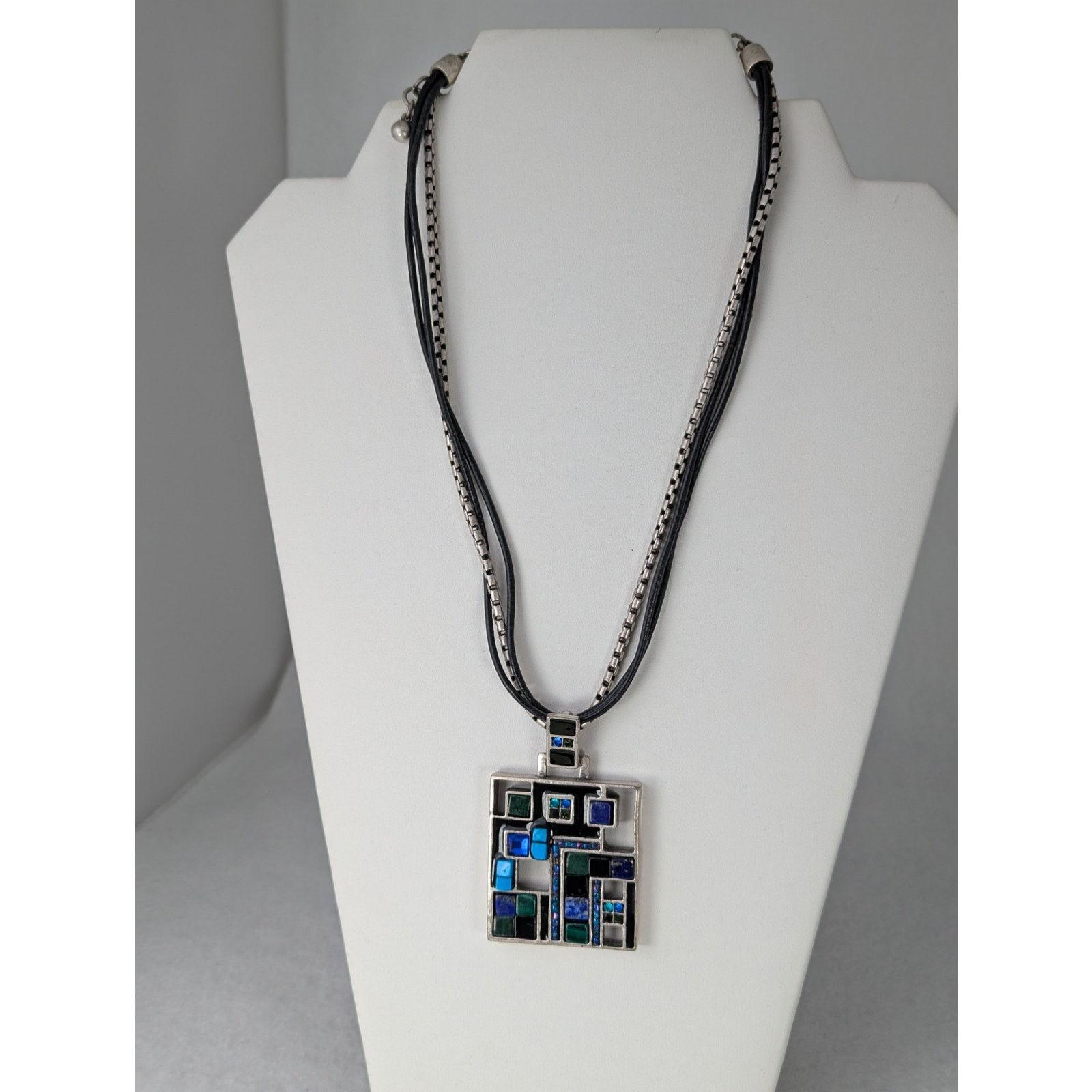 Other Vintage chico's Modernist Pendant 1.75" leather/metal 17-21" Size ONE SIZE - 5 Thumbnail