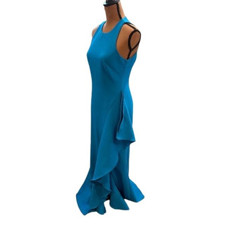 Badgley Mischka Badgley Mischka Bright Aqua Sleeveless Ruffle Maxi Gown Size XS / US 0-2 / IT 36-38 - 4 Thumbnail