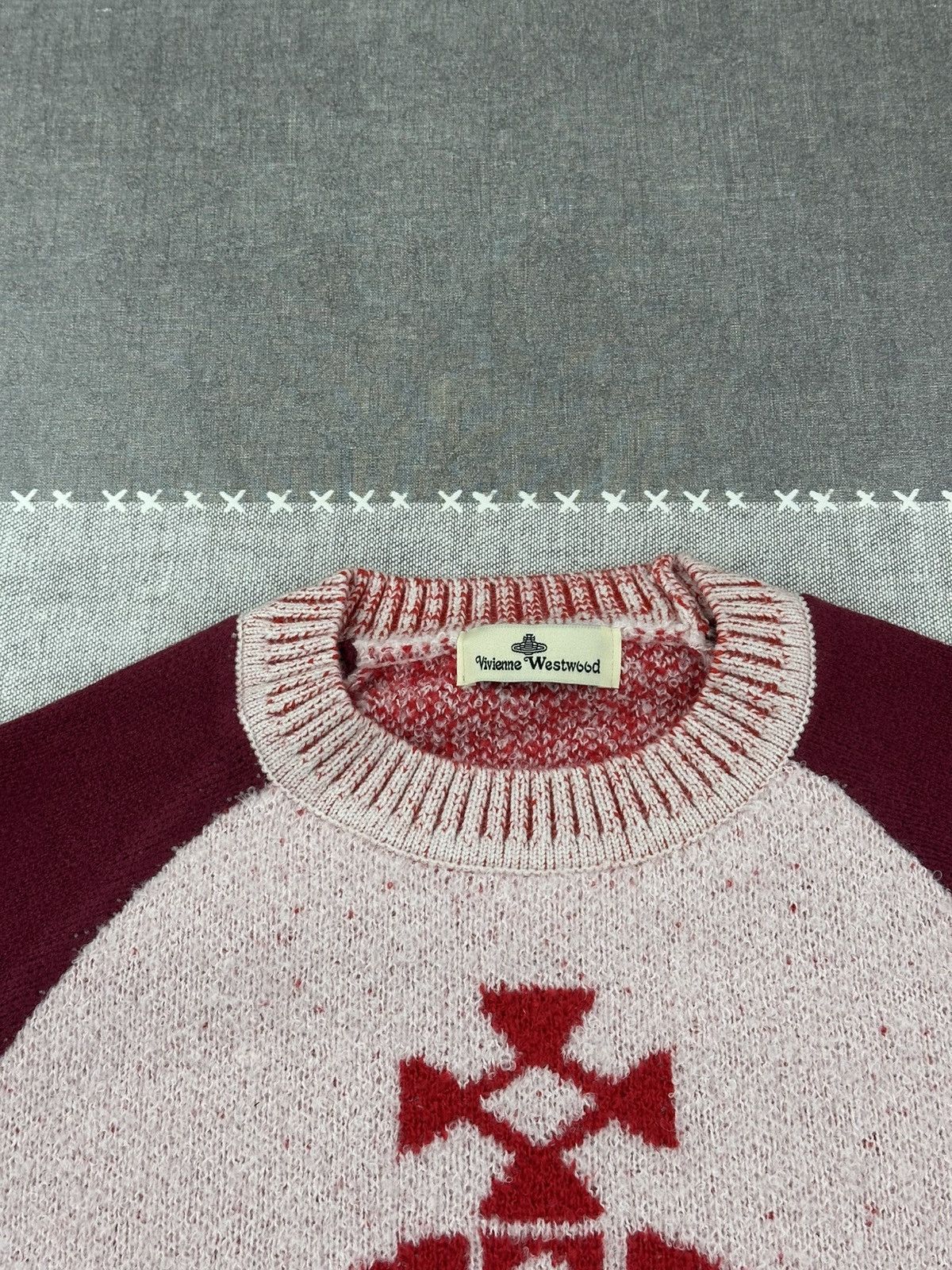 Vivienne Westwood Vivienne Westwood Orb Logo Knit Sweater Burgundy Cream M Size US M / EU 48-50 / 2 - 5 Thumbnail