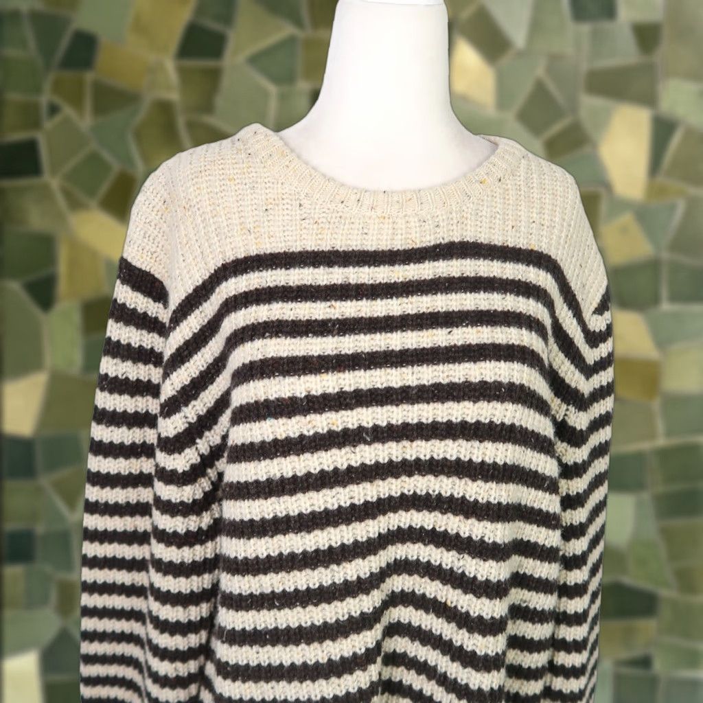 Vintage British Khaki Cream Tan and Brown Stripe Wool Blend Knit Sweater Mens XL Size US XL / EU 56 / 4 - 1 Thumbnail