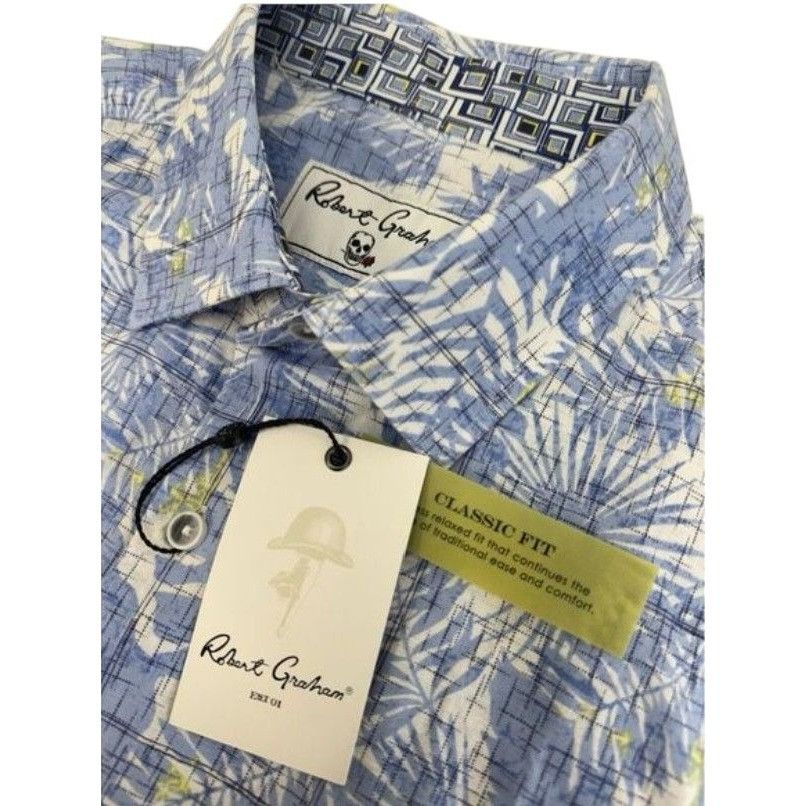 Robert Graham Robert Graham Spencer Floral Tropical Leaf Blue White S/S Sh Size US XL / EU 56 / 4 - 4 Thumbnail