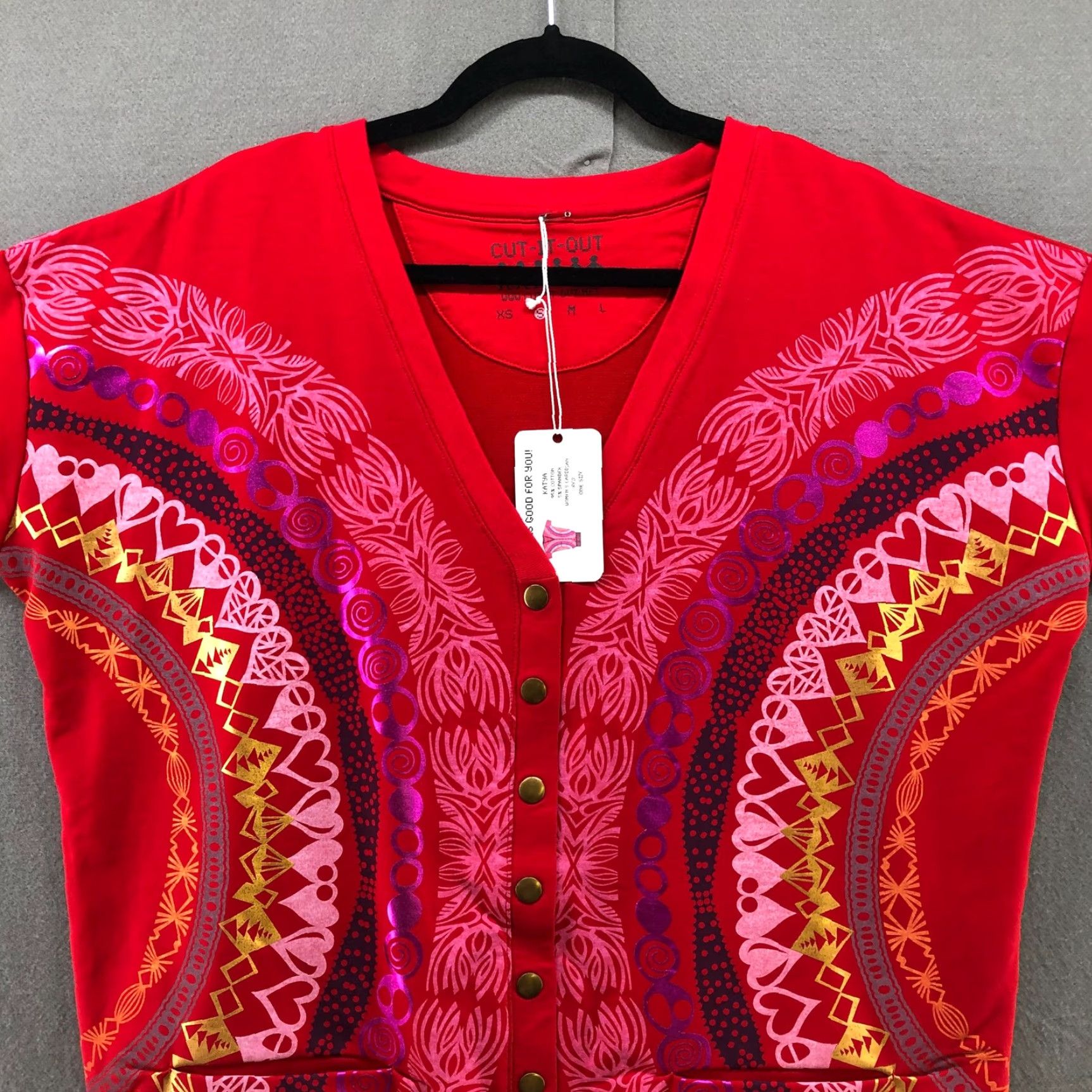 Vintage VINTAGE Cut It Out Cardigan Womens S Heart Print Boho Cotton Stretch Short Sleeve V-Neck Red Size S / US 4 / IT 40 - 3 Thumbnail