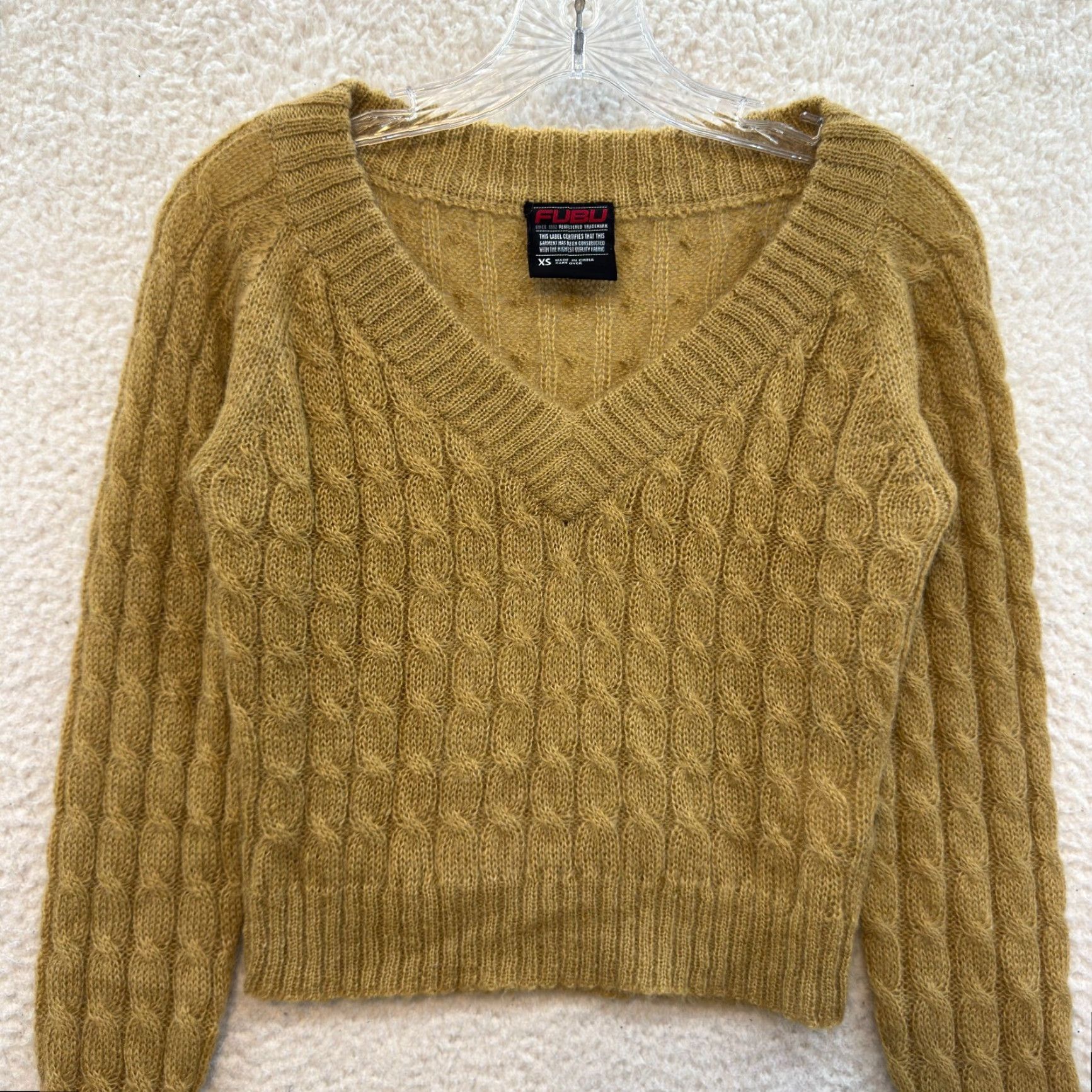 Fubu VINTAGE Fubu Crop Sweater XS Small Tan Khaki Cable Knit Preppy Academia Beige Womens Size XS / US 0-2 / IT 36-38 - 3 Thumbnail
