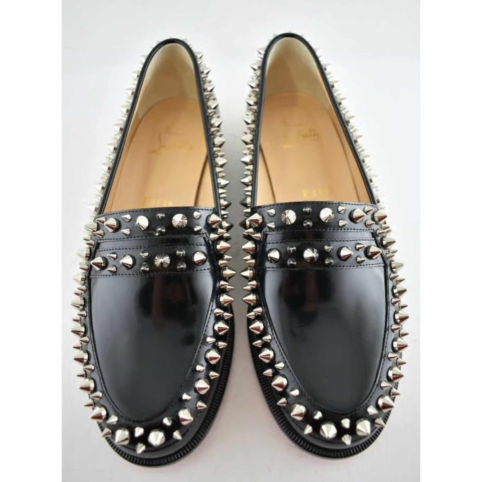 Christian Louboutin Mattia Spikes Donna Flat Black Calf Leather Slip Loafer 38 Size US 8 / IT 38 - 6 Thumbnail