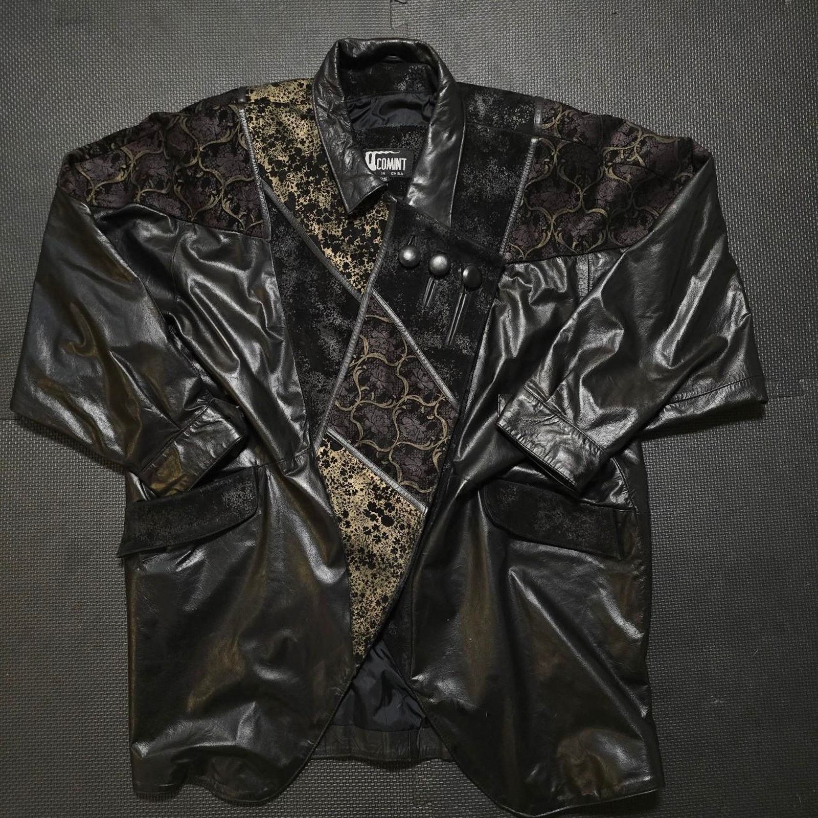 Other Vintage 90s Black 100% leather jacket with floral patchwork Size S / US 4 / IT 40 - 1 Thumbnail