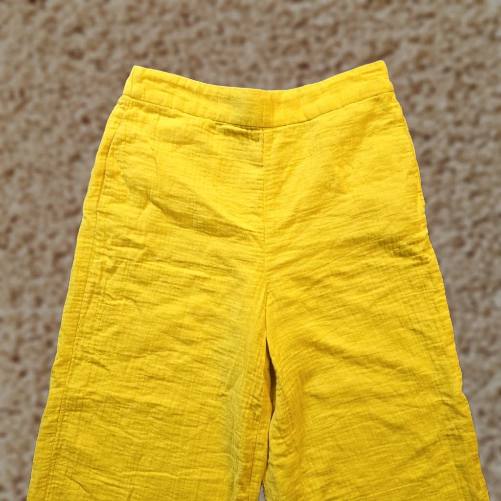 Boden Boden Pants Womens Size 4 Yellow Wide-Leg Cropped Gauze Textured Casual Capsule Pants Size 27" / US 4 / IT 40 - 1 Thumbnail