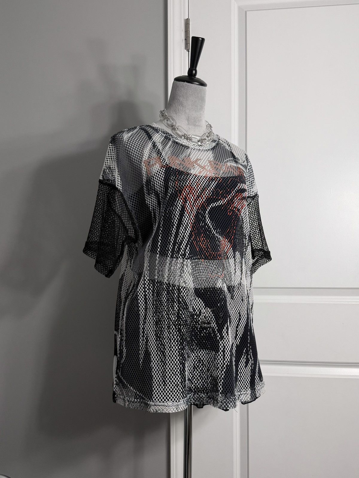 Other Punk Rave Unisex Mesh Graphic Black & White T-Shirt Size M / US 6-8 / IT 42-44 - 7 Thumbnail