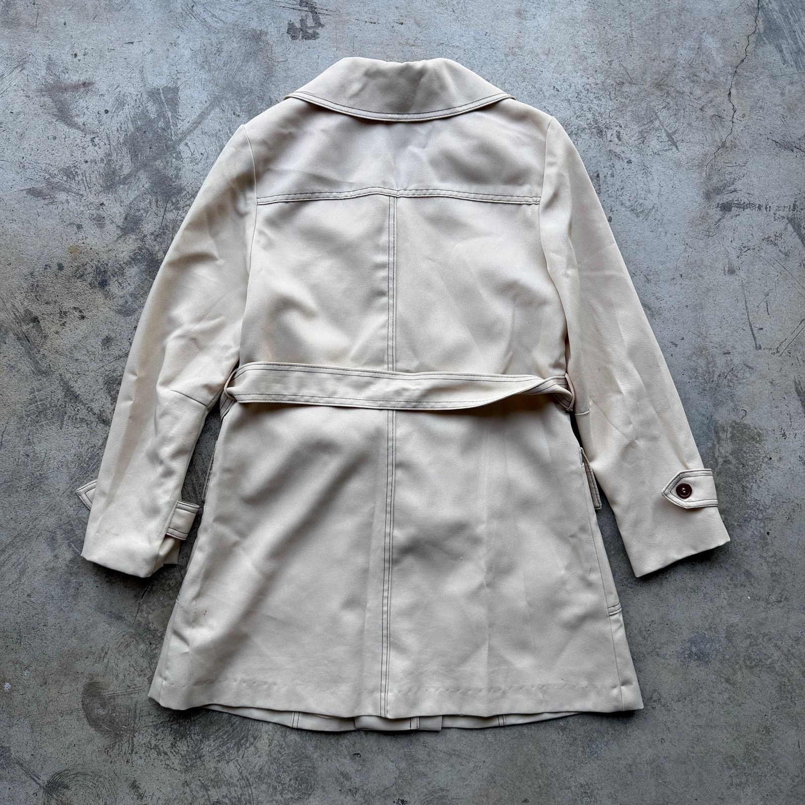 Other Vintage 70s Cream Mod Trench Jacket Belted Contrast Stitch Size M / US 6-8 / IT 42-44 - 5 Thumbnail