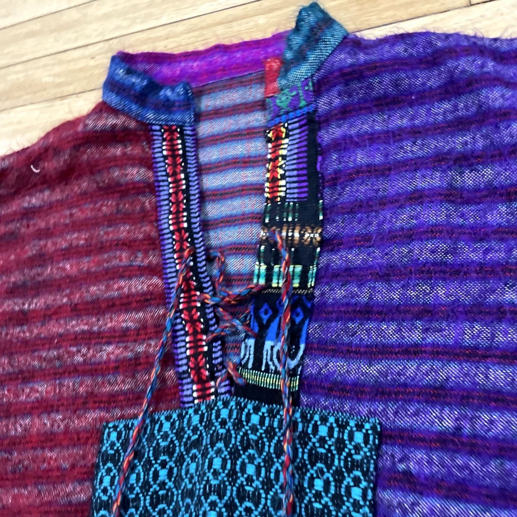 AQUA Hippie Surfer Beach Sweater Adult L Tribal Knit Aqua Purple Red ColorBlock 44" Ensemble Size L / US 10 / IT 46 - 5 Thumbnail