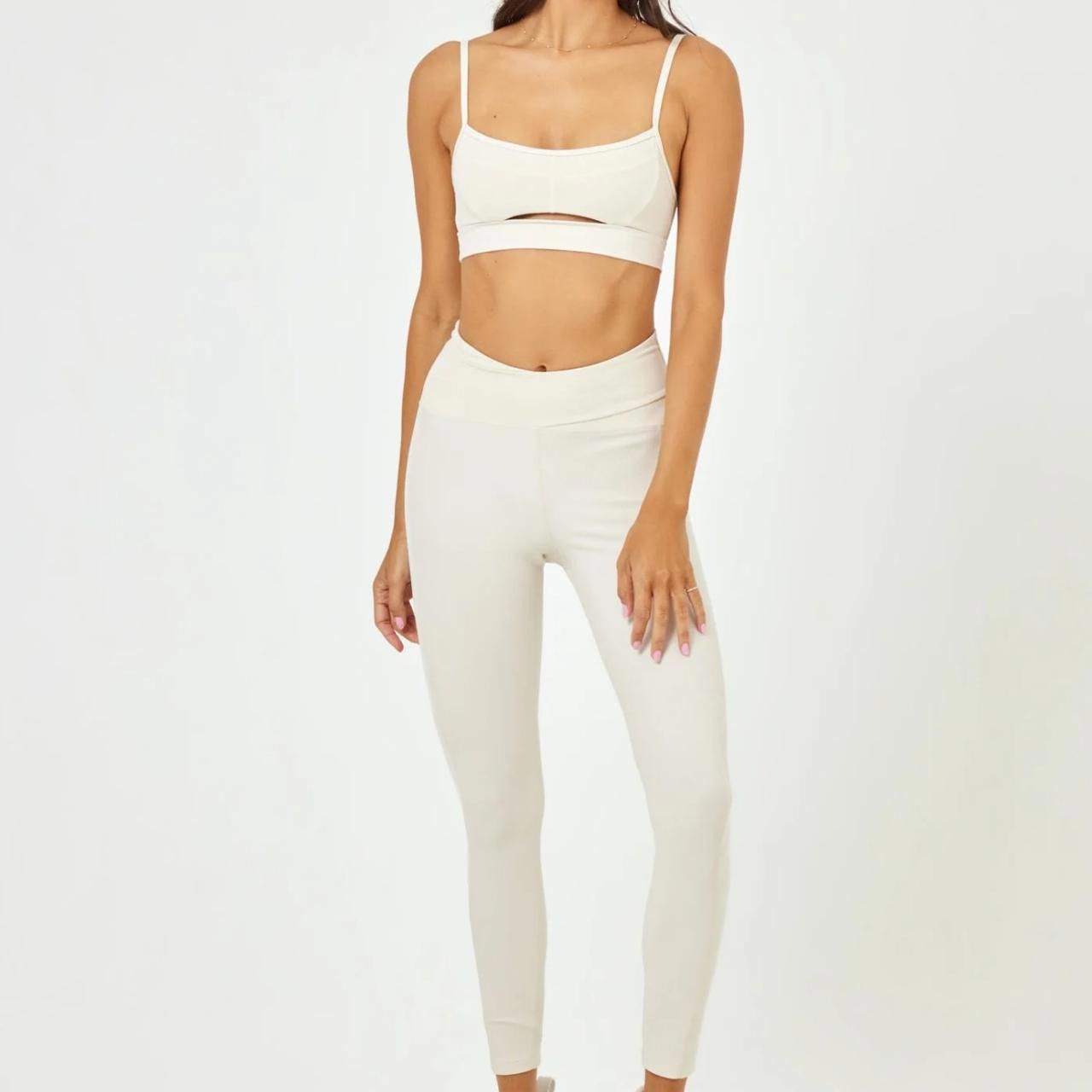 Designer cream LSPACE sports bra and leggings set *originally $200* Size 28" / US 6 / IT 42 - 1 Thumbnail