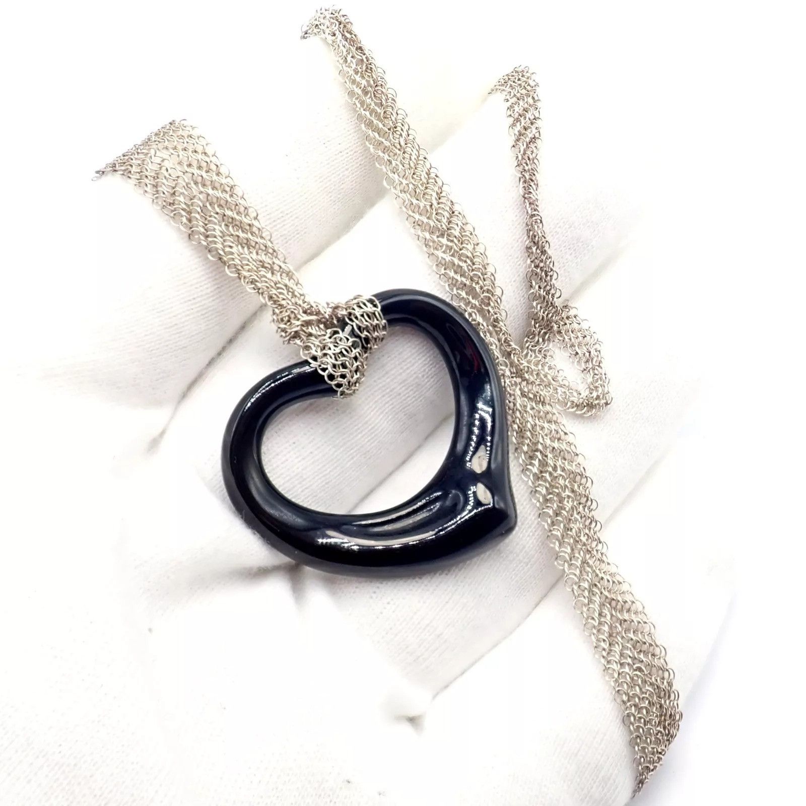 Tiffany & Co. Tiffany & Co Silver Open Onyx Heart Pendant 28" Necklace Size ONE SIZE - 6 Thumbnail