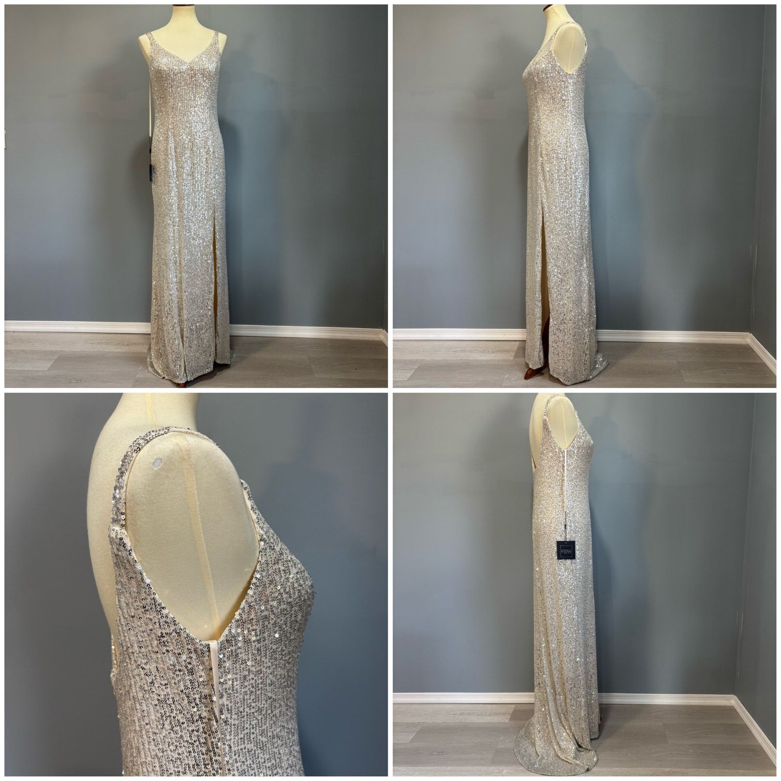 Vintage Ieena for Mac Duggal Silver Sequin V-Neck Gown NWT, Size 8 Size M / US 6-8 / IT 42-44 - 3 Thumbnail