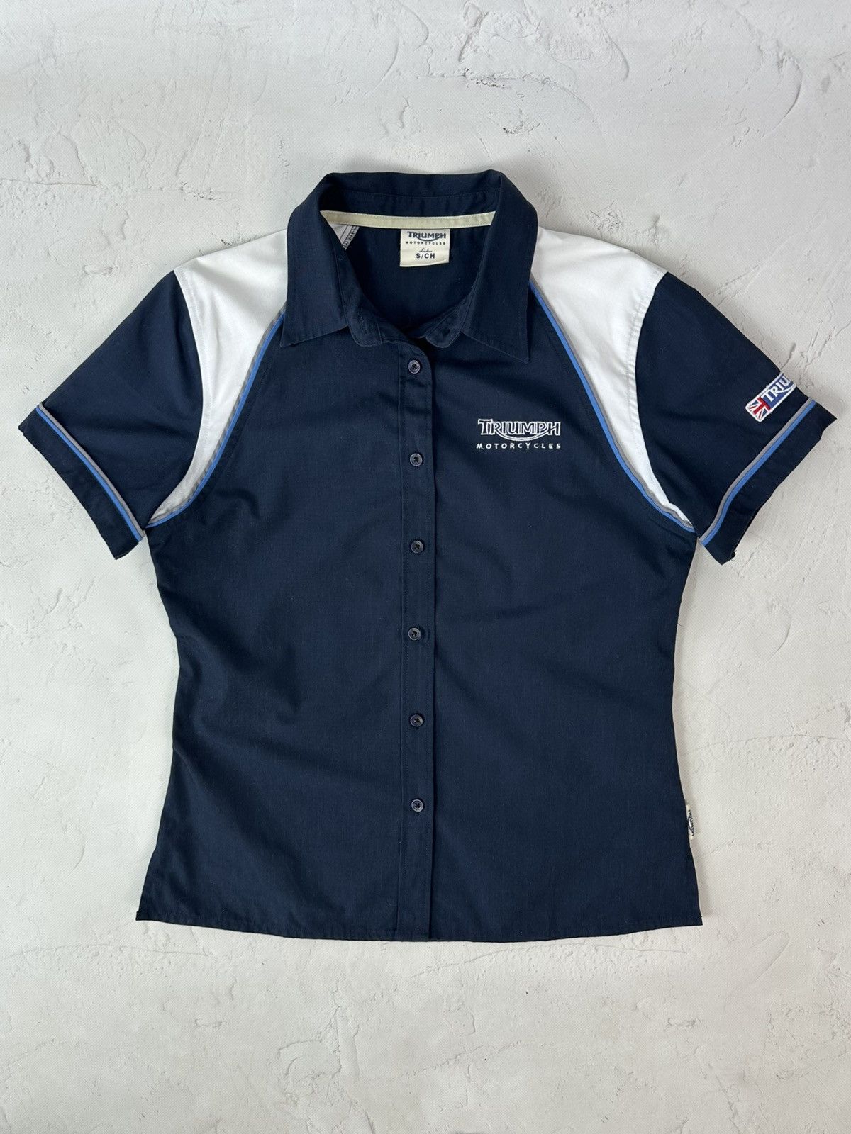 Vintage Vintage Triumph Motorcycle Navy Shirt Size S / US 4 / IT 40 - 2 Thumbnail